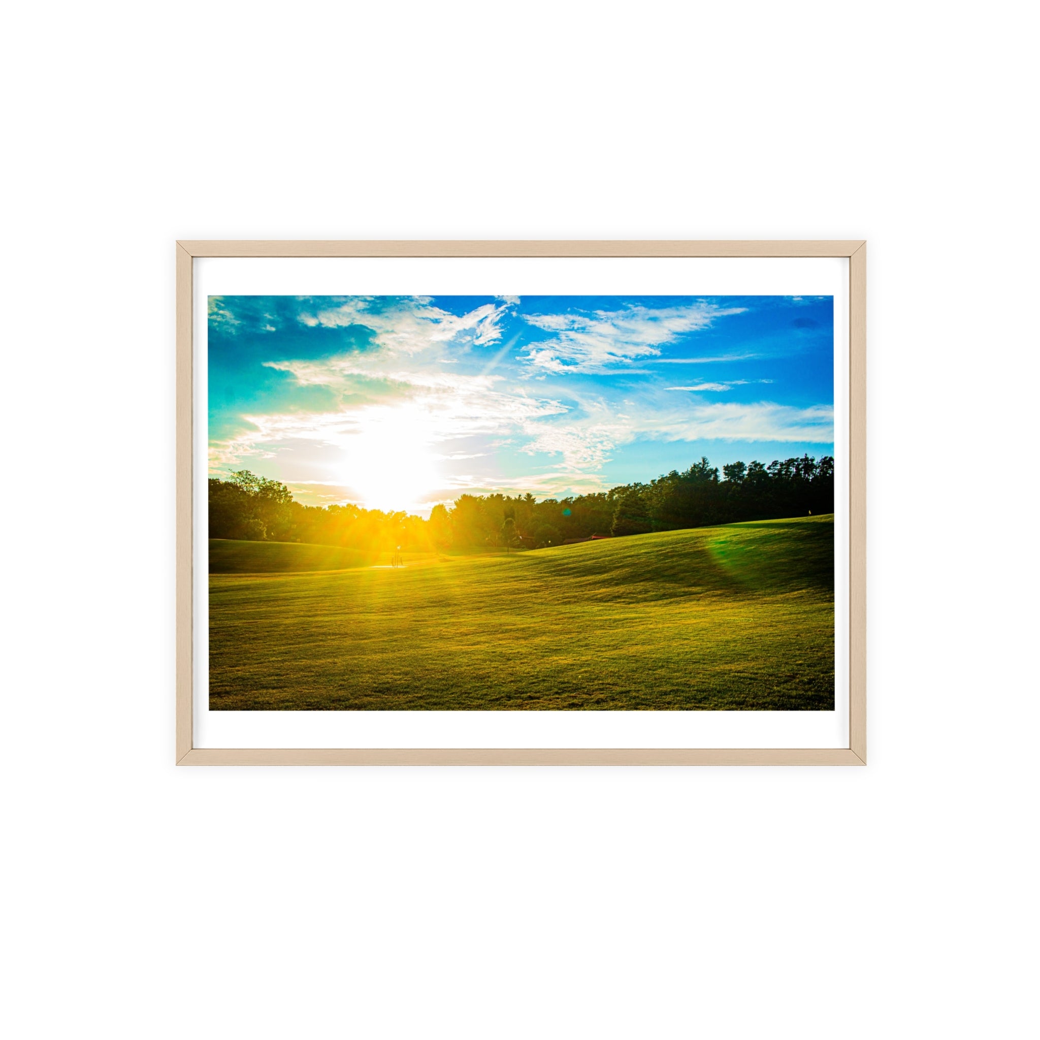 Sunlit Meadow Poster with Wooden Frame — Landscape Wall Art Print