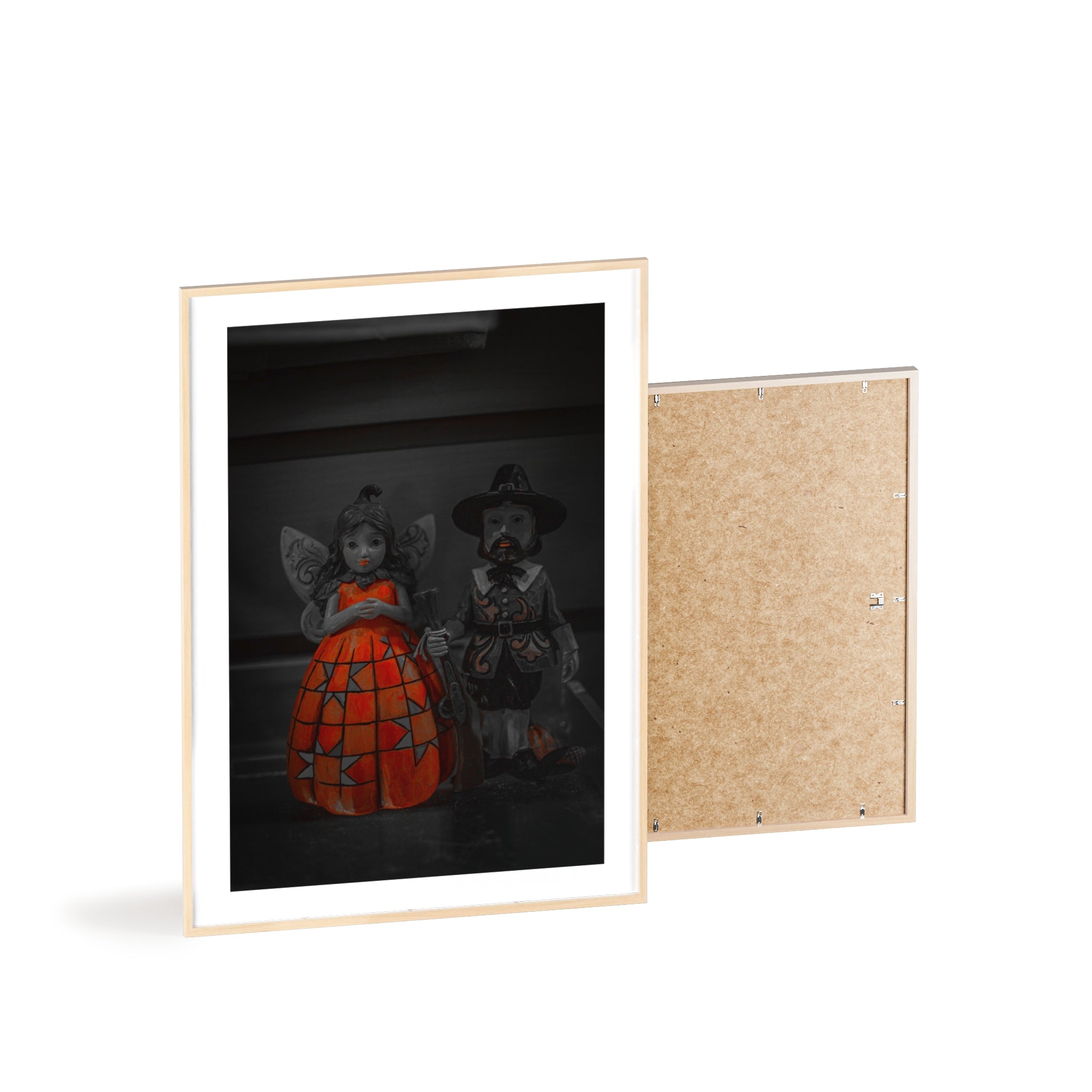Halloween Doll Poster with Wooden Frame — Orange Pumpkin Dress Décor