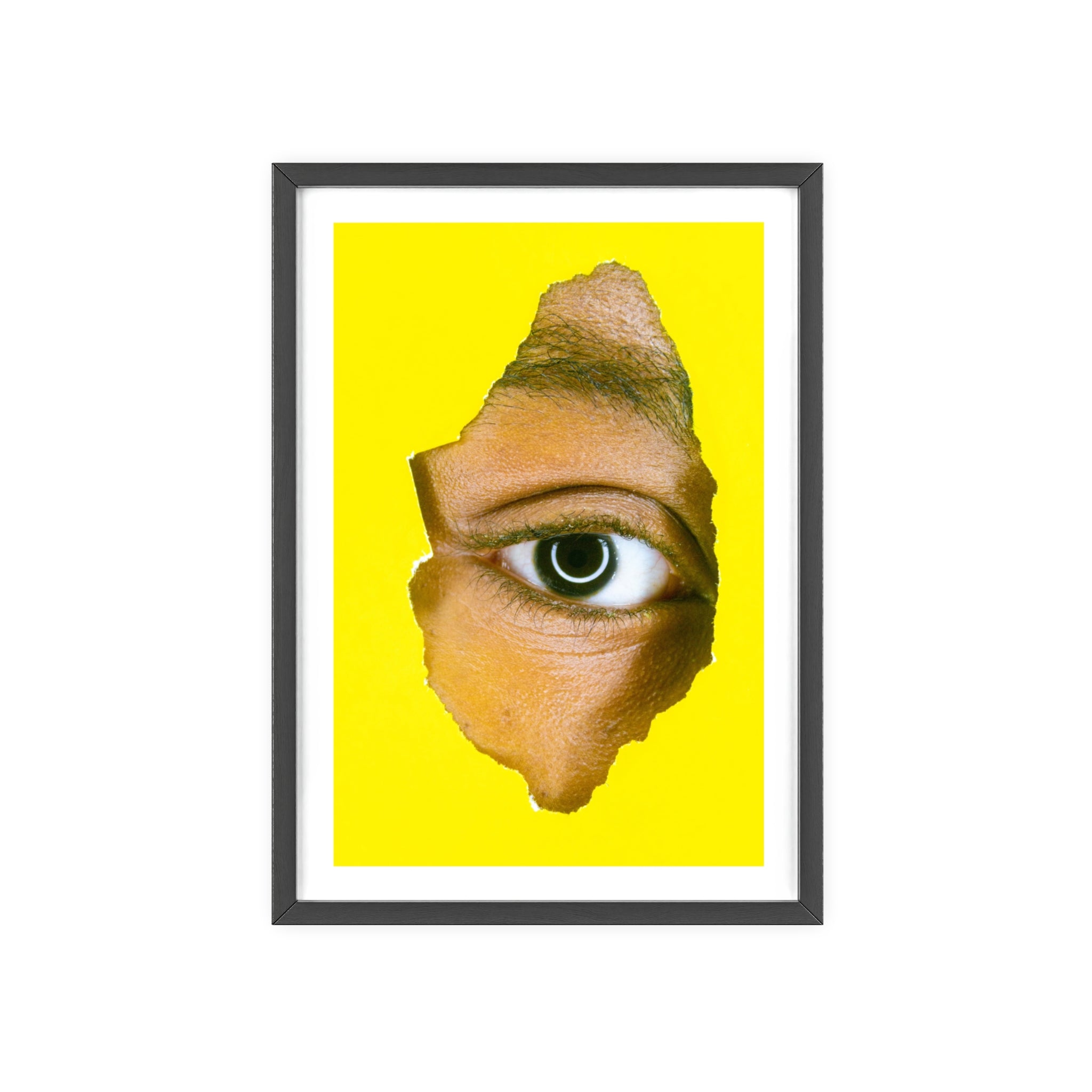 Surreal Eye Print Poster with Wooden Frame — Bold Yellow Wall Art