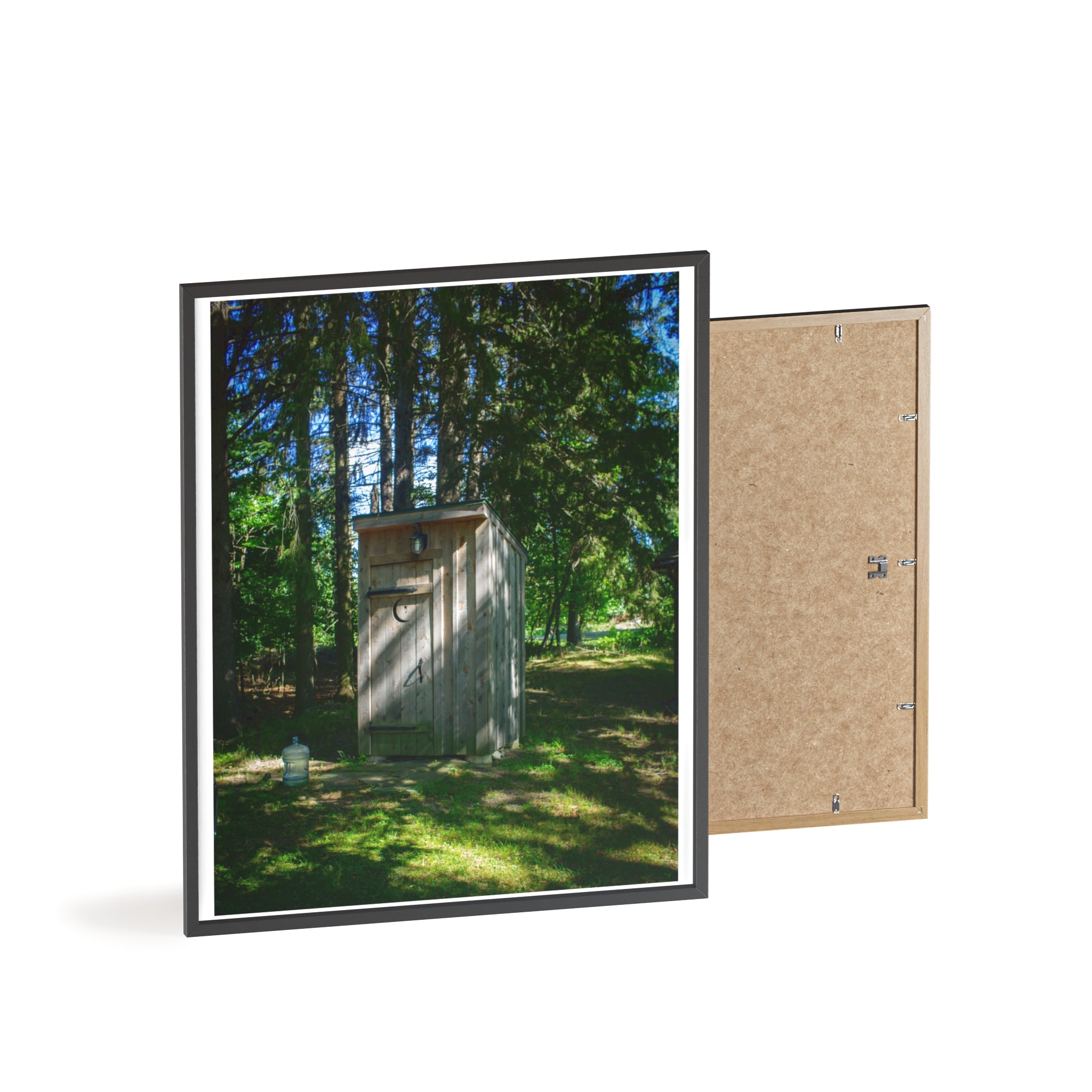 Rustic Forest Outhouse Photo Poster with Wooden Frame — Country Cabin Wall Art