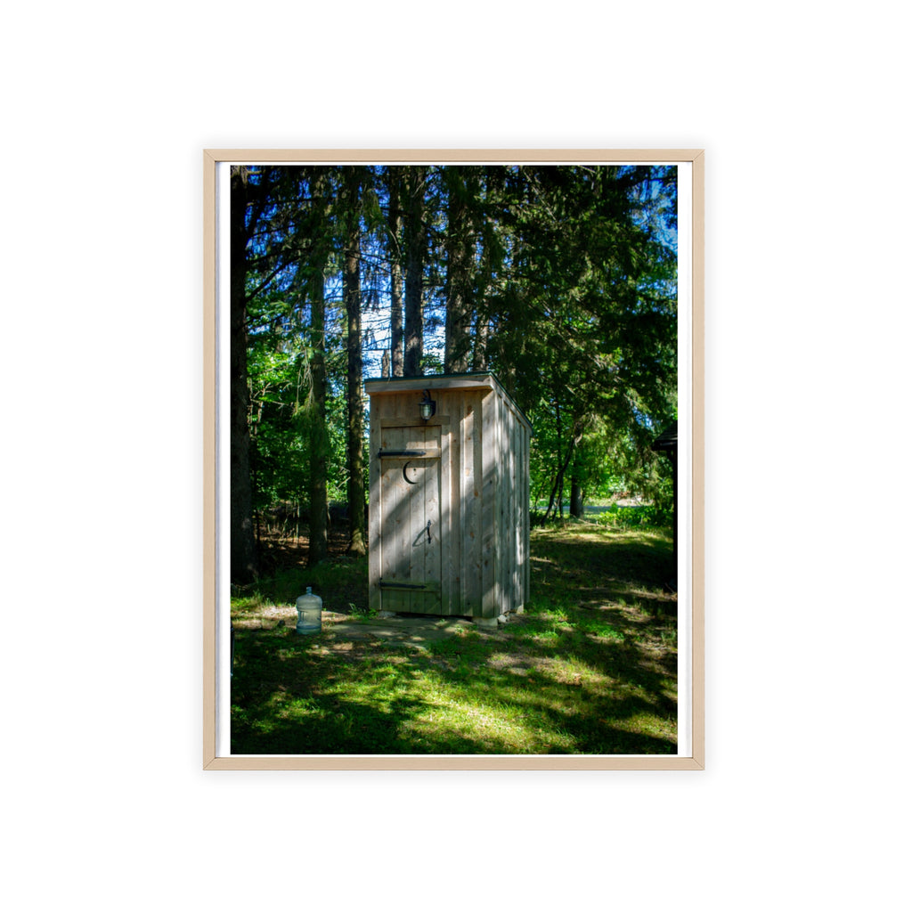 Rustic Forest Outhouse Photo Poster with Wooden Frame — Country Cabin Wall Art