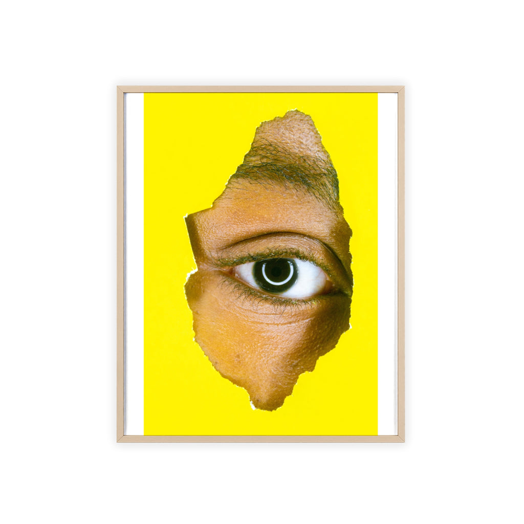 Surreal Eye Print Poster with Wooden Frame — Bold Yellow Wall Art