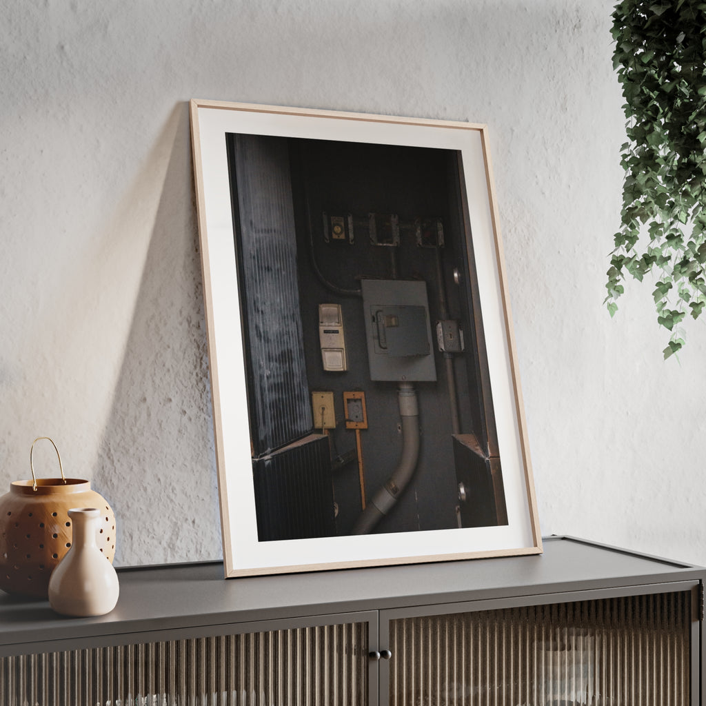 Industrial Electrical Box Poster with Wooden Frame — Urban Utility Wall Art