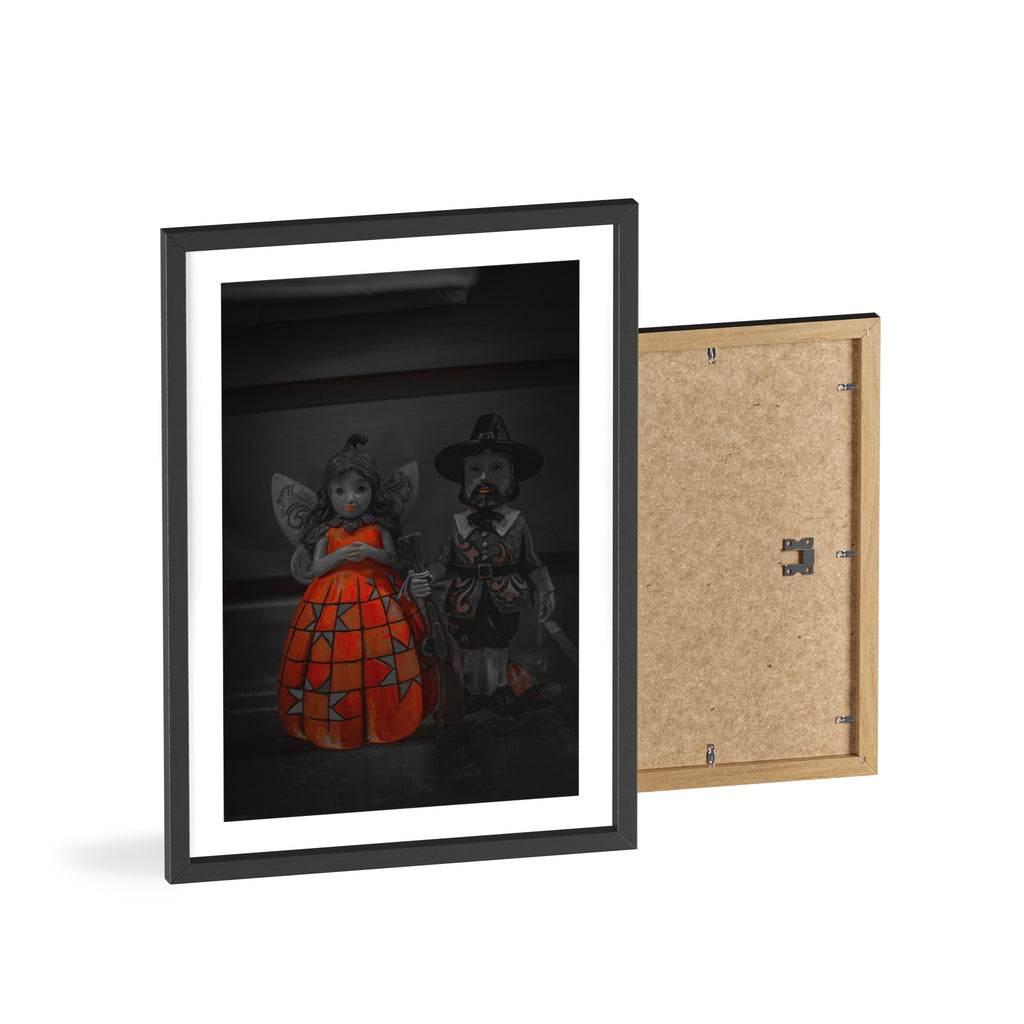 Halloween Doll Poster with Wooden Frame — Orange Pumpkin Dress Décor