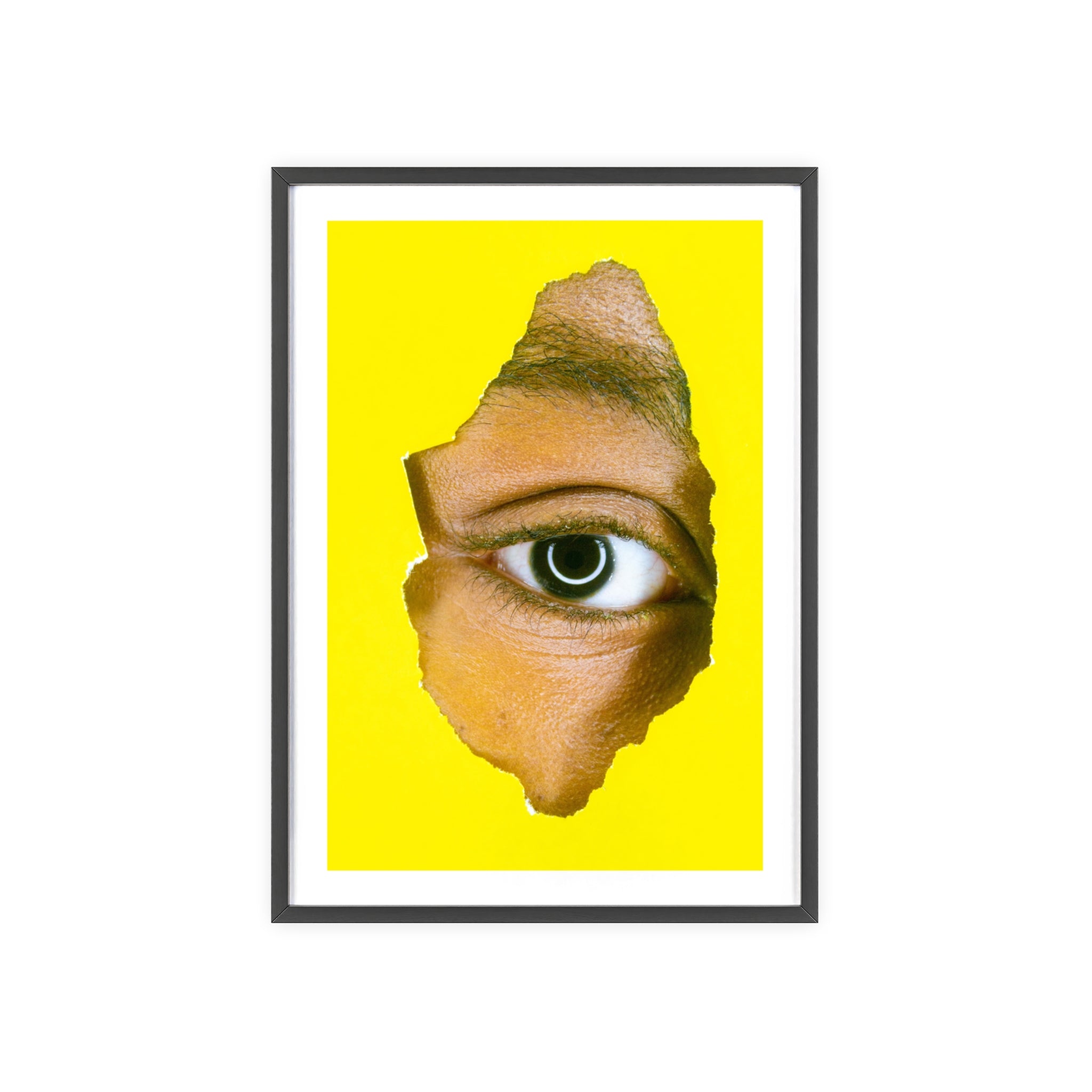 Surreal Eye Print Poster with Wooden Frame — Bold Yellow Wall Art
