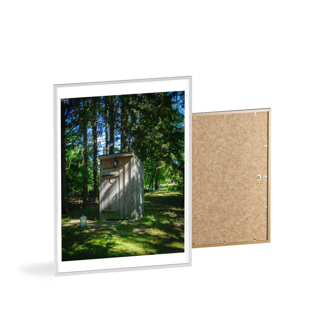 Rustic Forest Outhouse Photo Poster with Wooden Frame — Country Cabin Wall Art