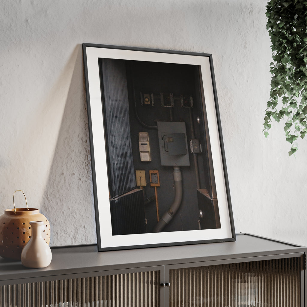 Industrial Electrical Box Poster with Wooden Frame — Urban Utility Wall Art