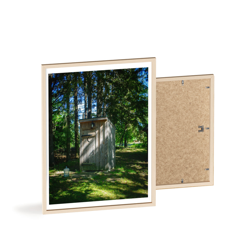 Rustic Forest Outhouse Photo Poster with Wooden Frame — Country Cabin Wall Art