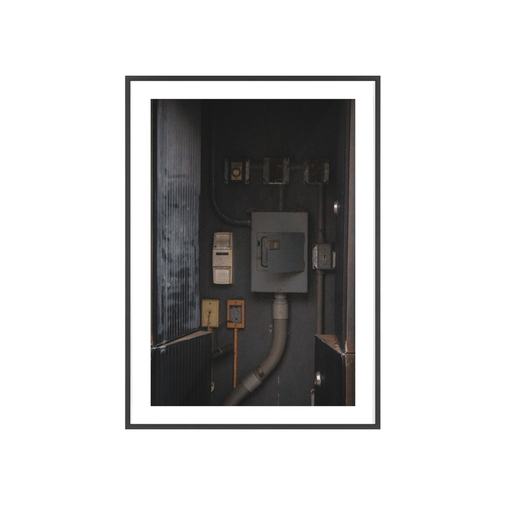 Industrial Electrical Box Poster with Wooden Frame — Urban Utility Wall Art