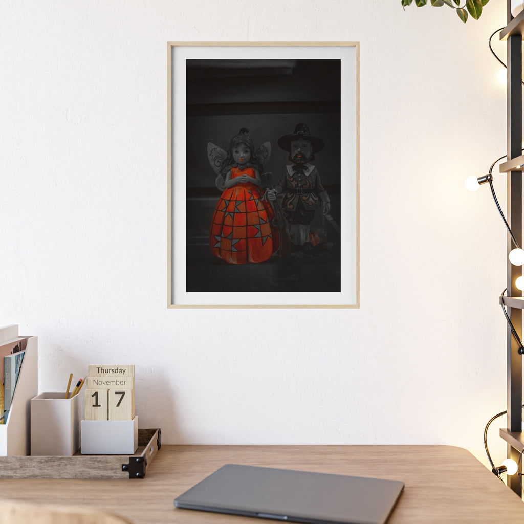 Halloween Doll Poster with Wooden Frame — Orange Pumpkin Dress Décor