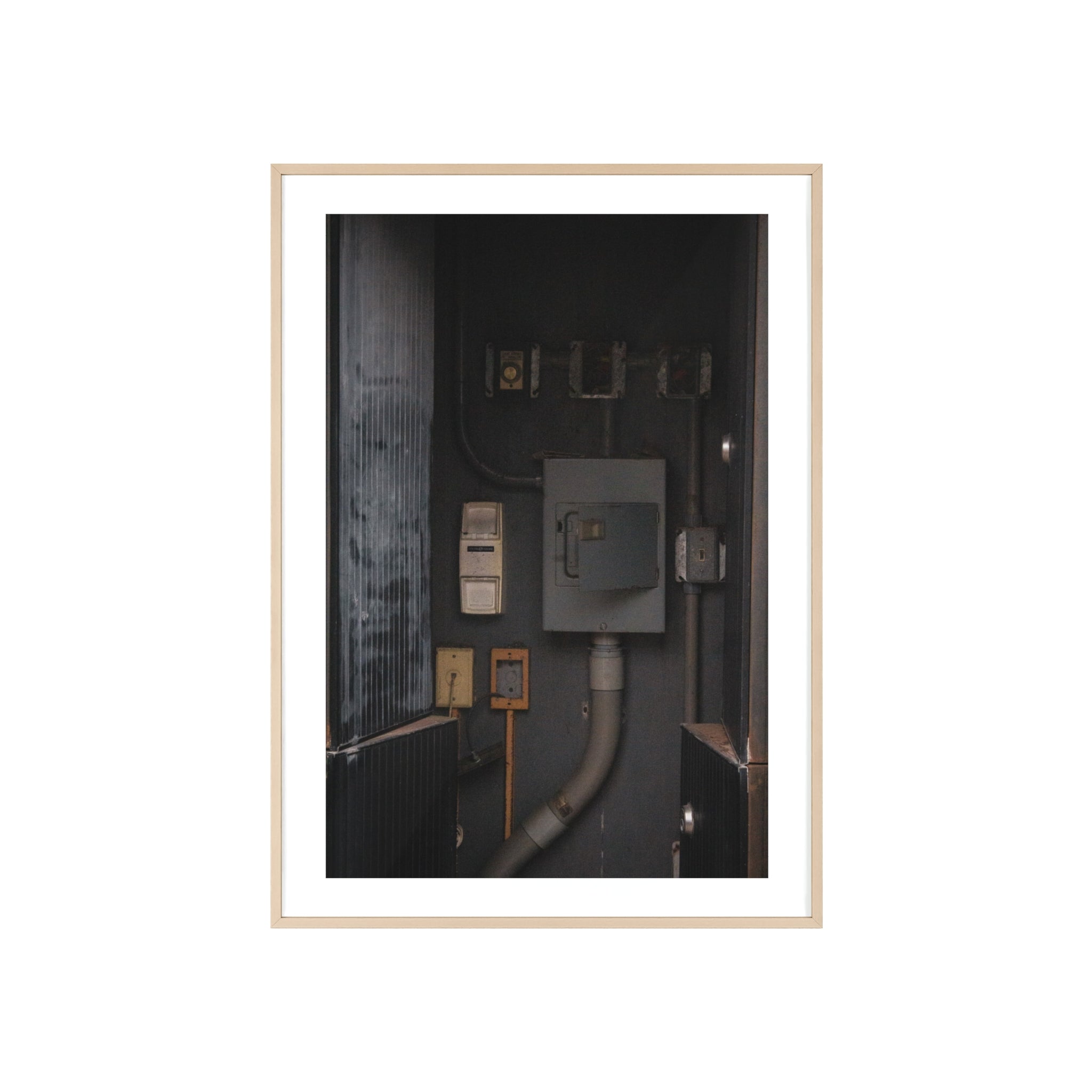 Industrial Electrical Box Poster with Wooden Frame — Urban Utility Wall Art
