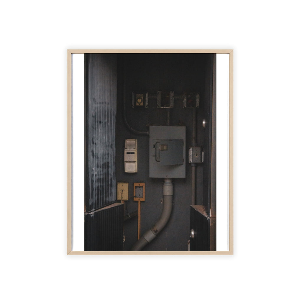 Industrial Electrical Box Poster with Wooden Frame — Urban Utility Wall Art