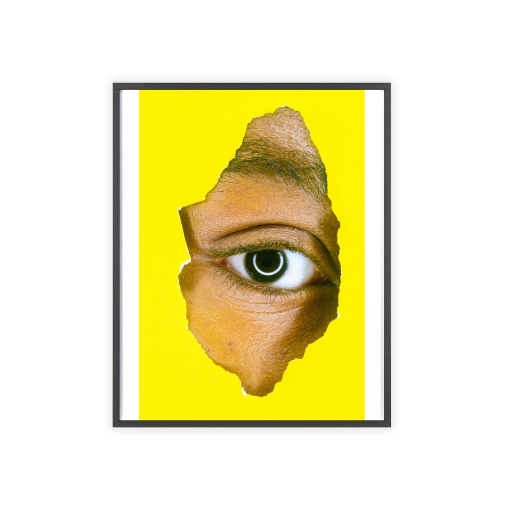 Surreal Eye Print Poster with Wooden Frame — Bold Yellow Wall Art