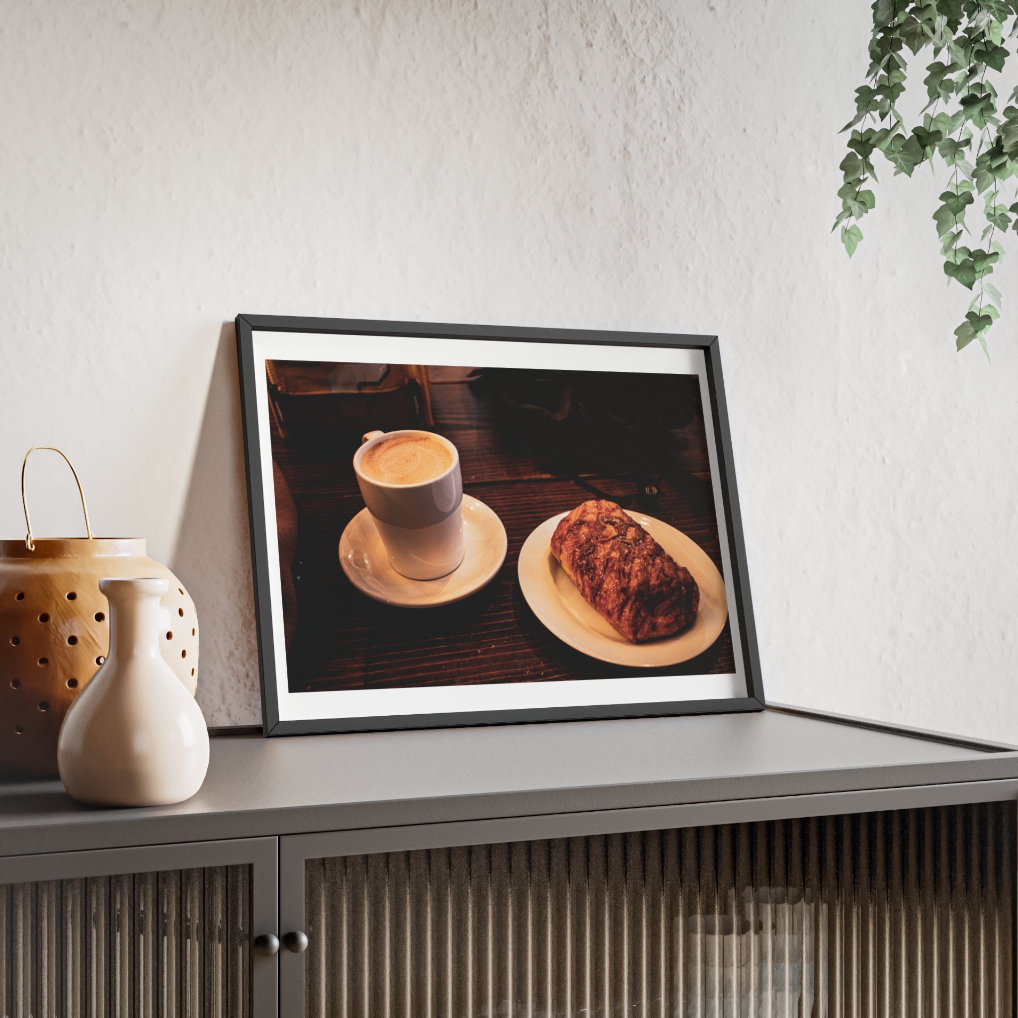 Coffee & Pastry Framed Poster — Café Wall Art Print with Wooden Frame