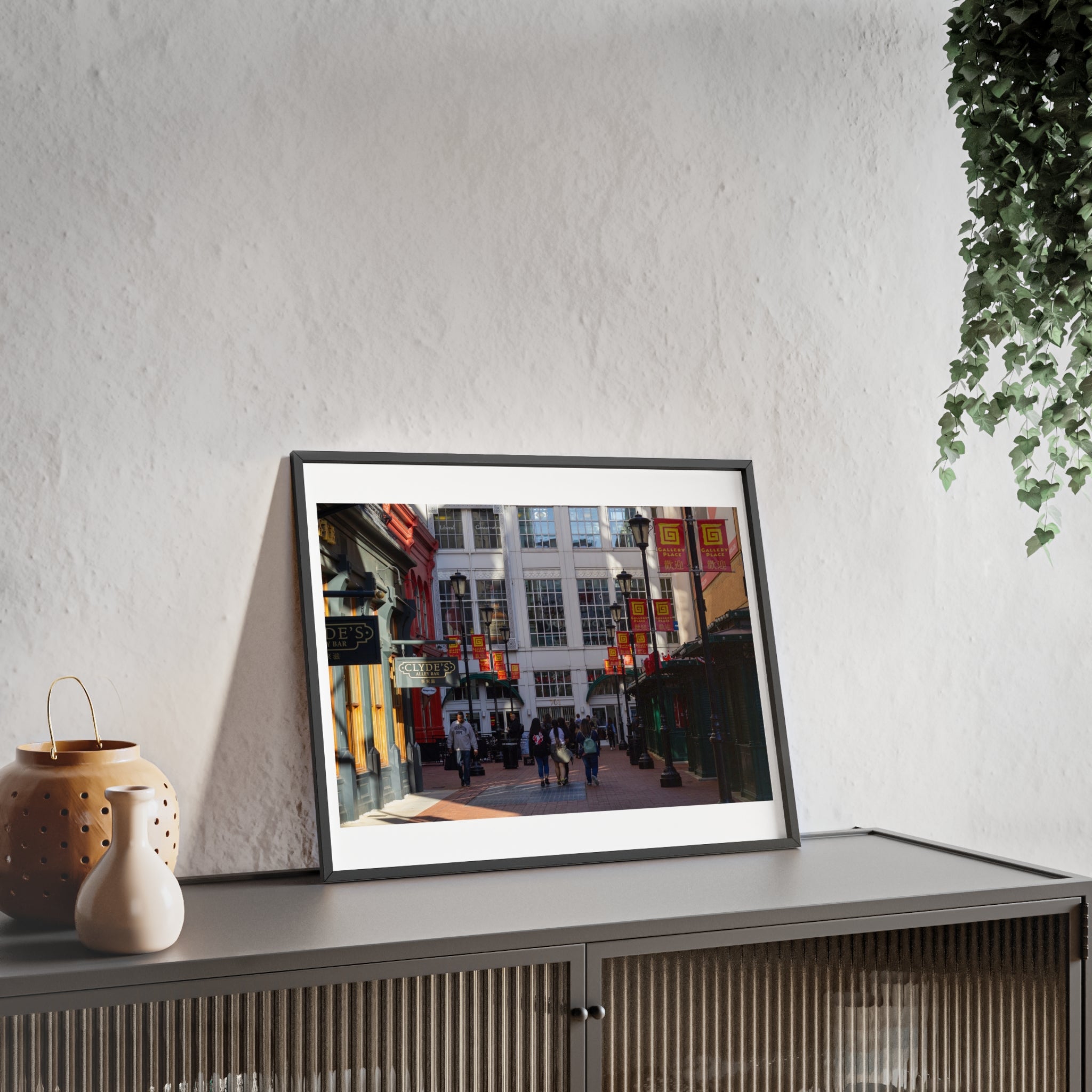 Framed Street Scene Poster – Urban Alleyway Print with Wooden Frame