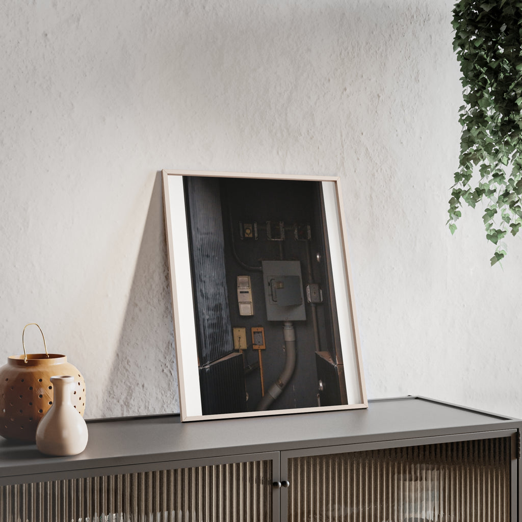 Industrial Electrical Box Poster with Wooden Frame — Urban Utility Wall Art