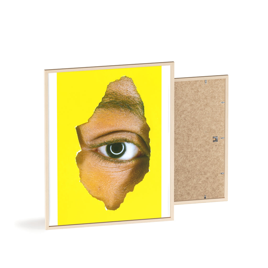 Surreal Eye Print Poster with Wooden Frame — Bold Yellow Wall Art