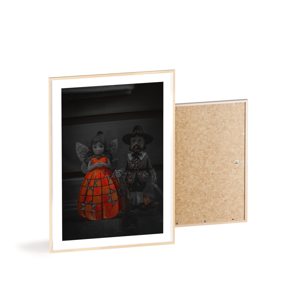 Halloween Doll Poster with Wooden Frame — Orange Pumpkin Dress Décor