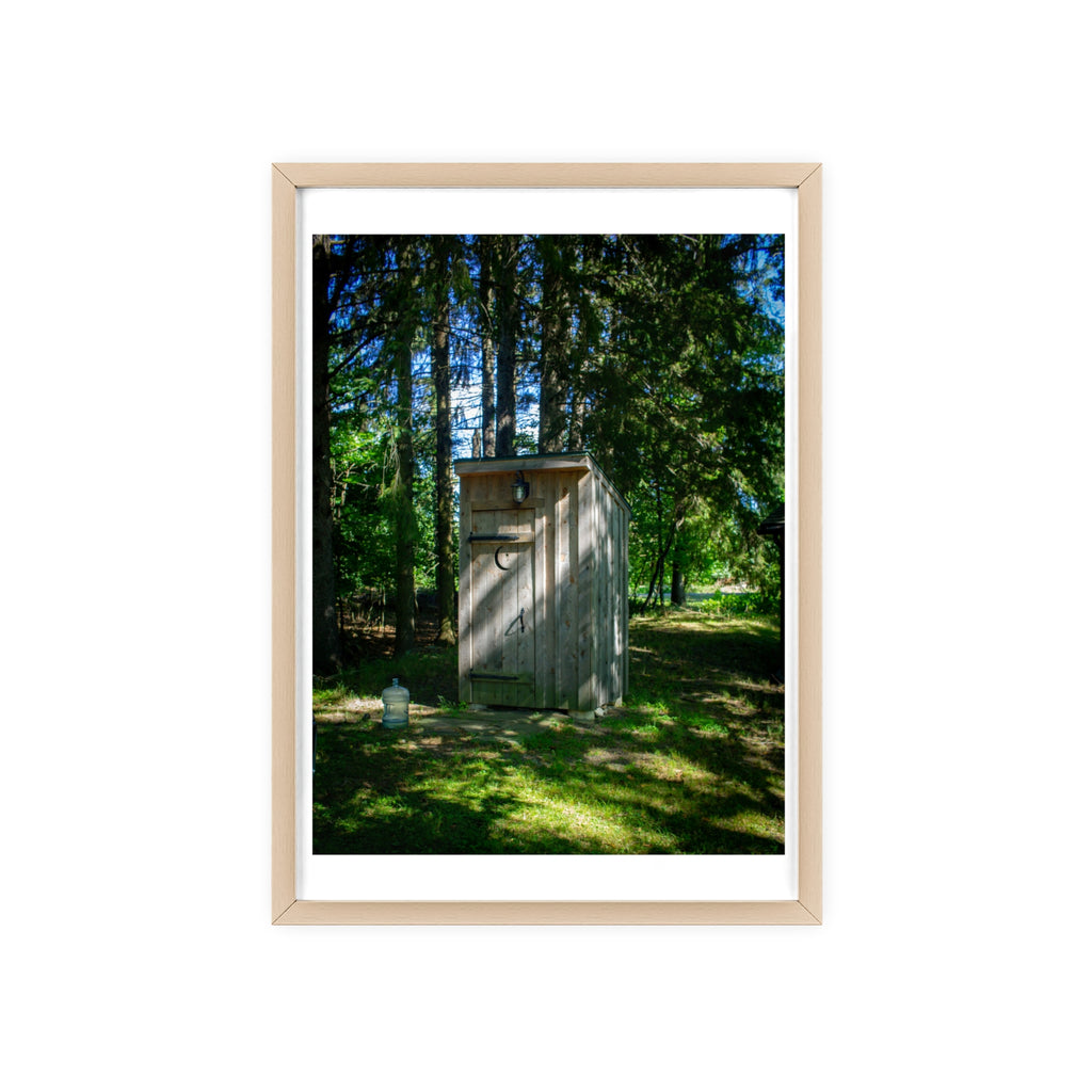 Rustic Forest Outhouse Photo Poster with Wooden Frame — Country Cabin Wall Art