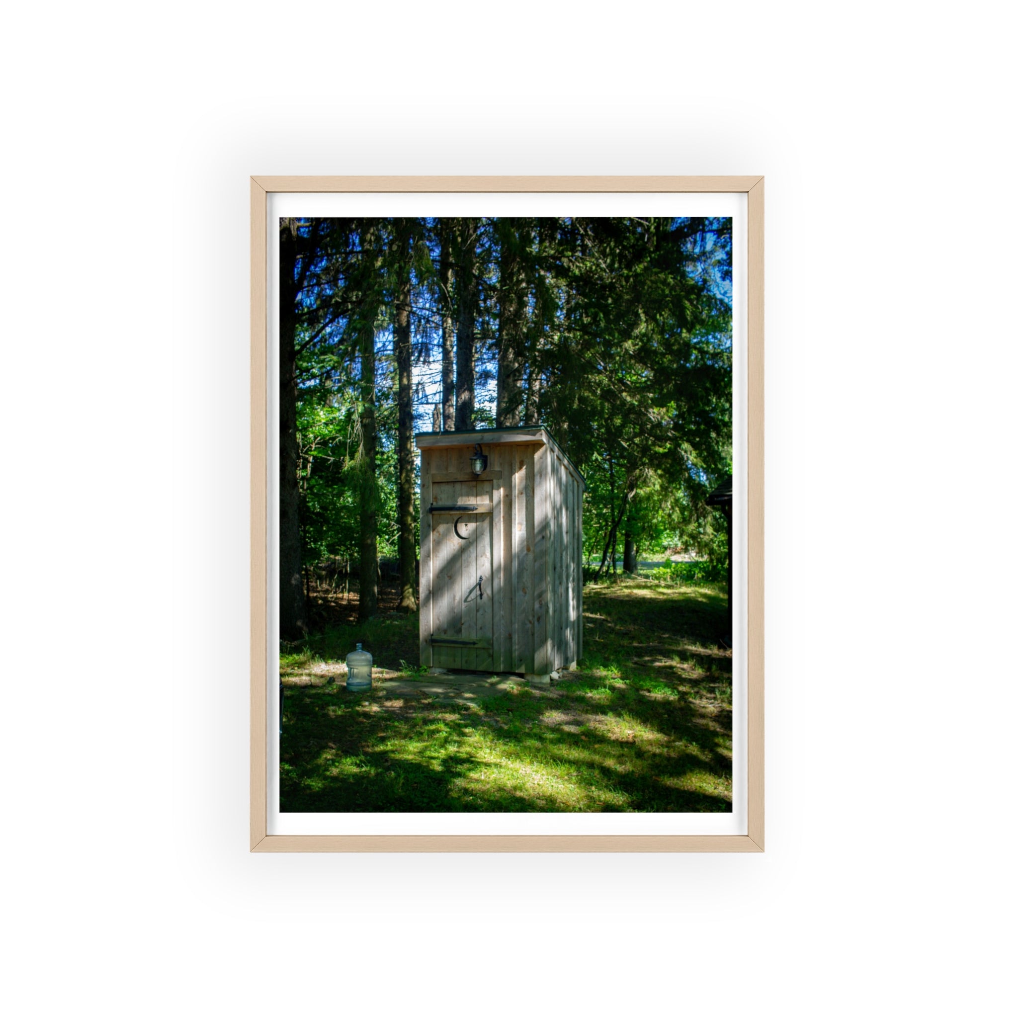 Rustic Forest Outhouse Photo Poster with Wooden Frame — Country Cabin Wall Art