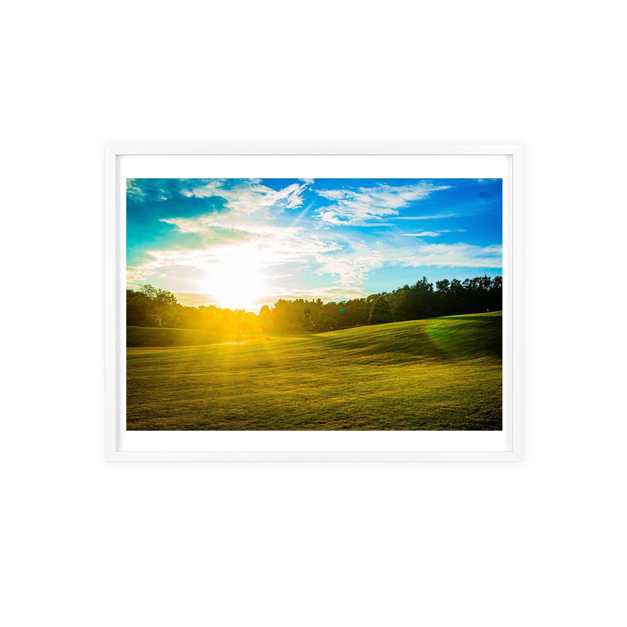Sunlit Meadow Poster with Wooden Frame — Landscape Wall Art Print