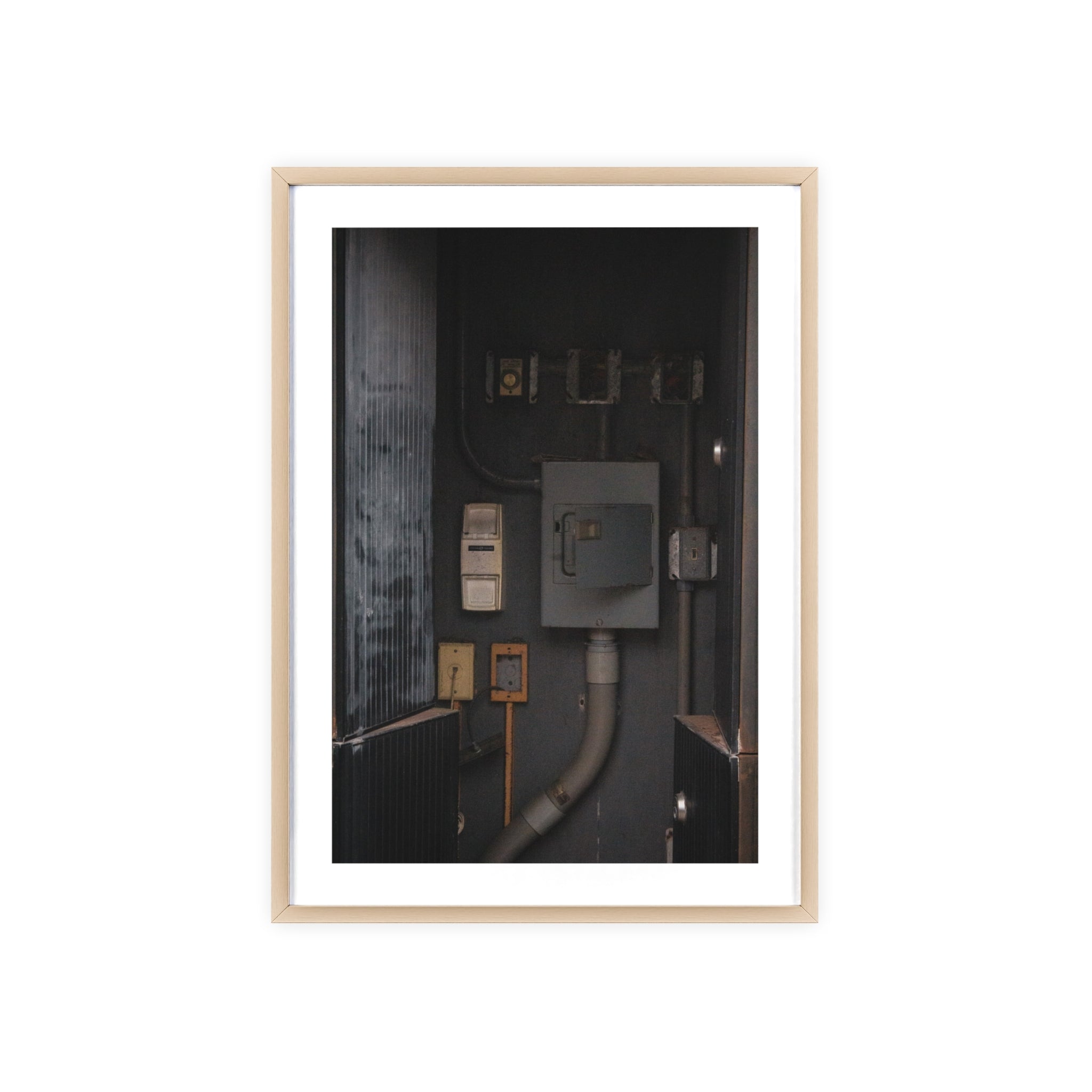 Industrial Electrical Box Poster with Wooden Frame — Urban Utility Wall Art