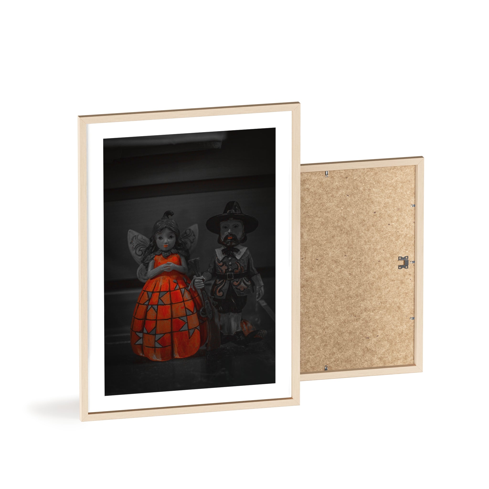 Halloween Doll Poster with Wooden Frame — Orange Pumpkin Dress Décor