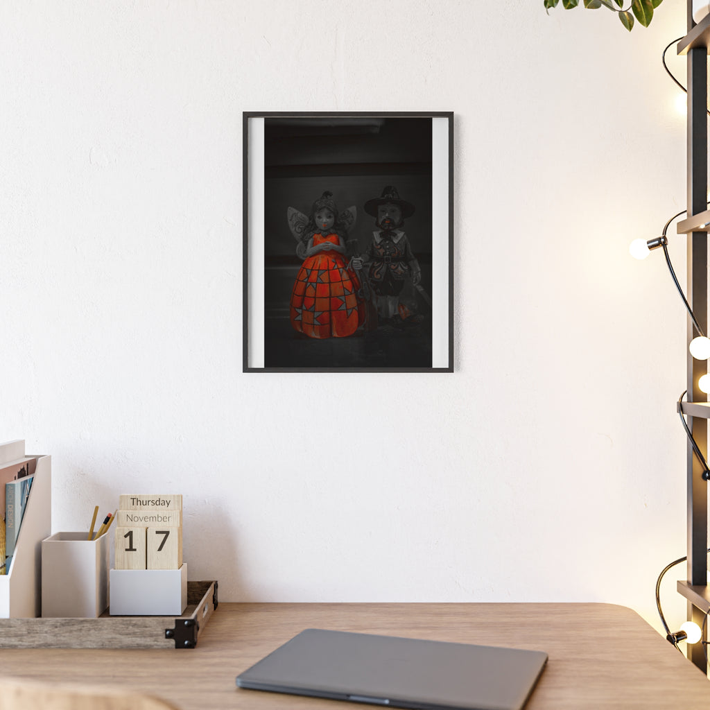 Halloween Doll Poster with Wooden Frame — Orange Pumpkin Dress Décor