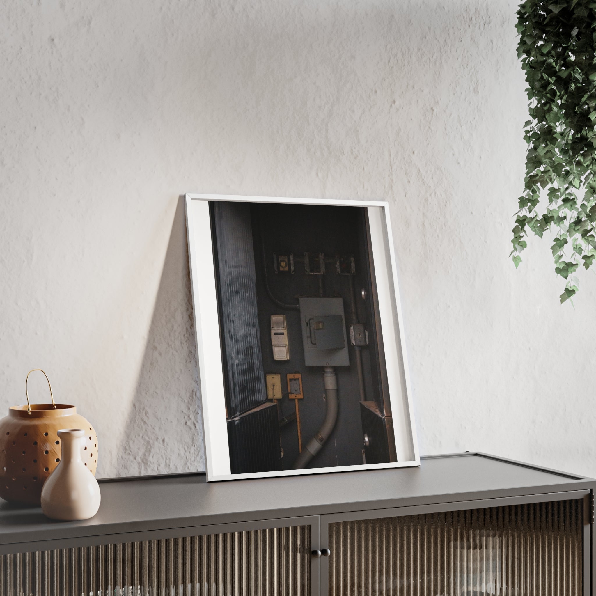 Industrial Electrical Box Poster with Wooden Frame — Urban Utility Wall Art