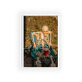 Skeleton Relaxing Poster with Wooden Frame — Funny Halloween Wall Art