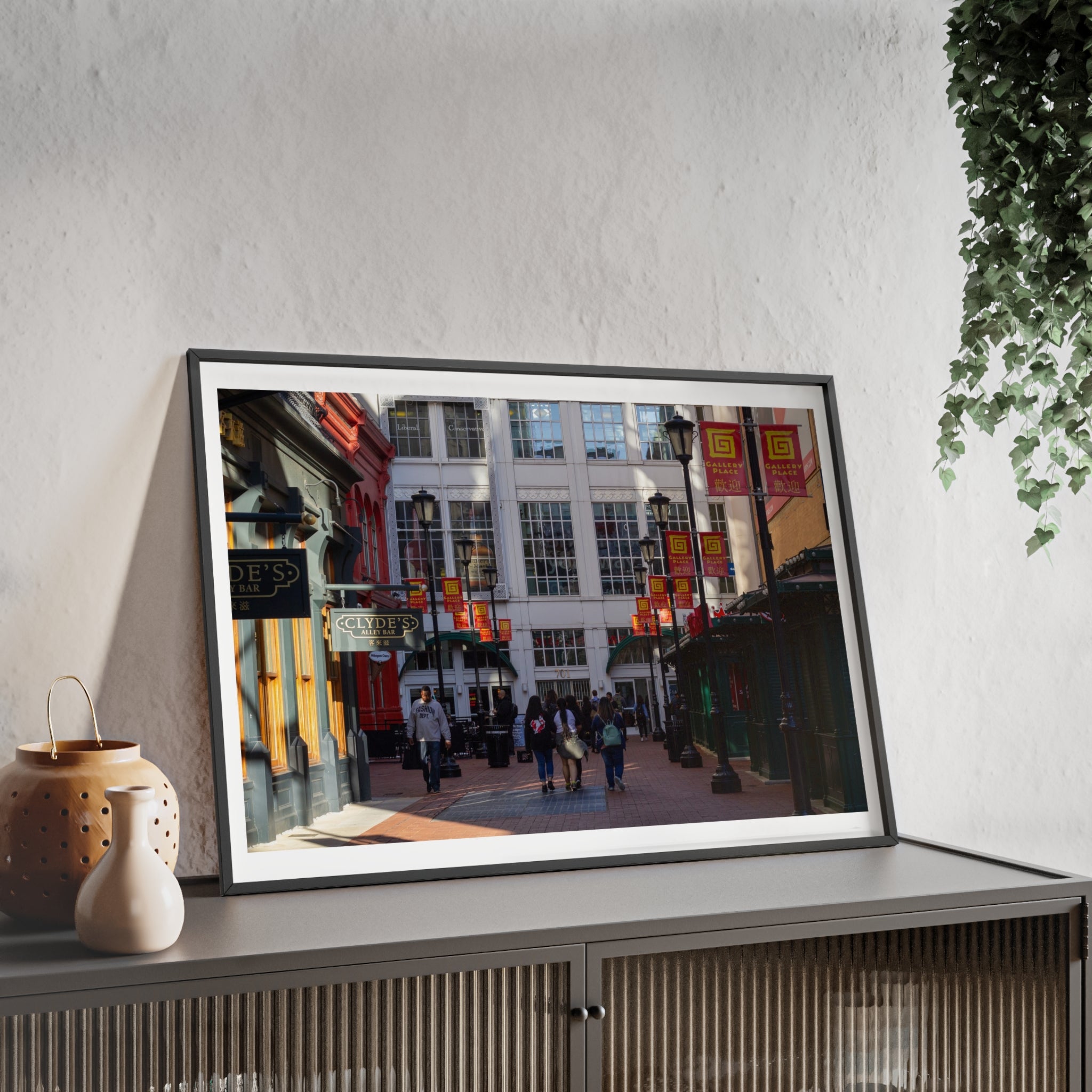 Framed Street Scene Poster – Urban Alleyway Print with Wooden Frame