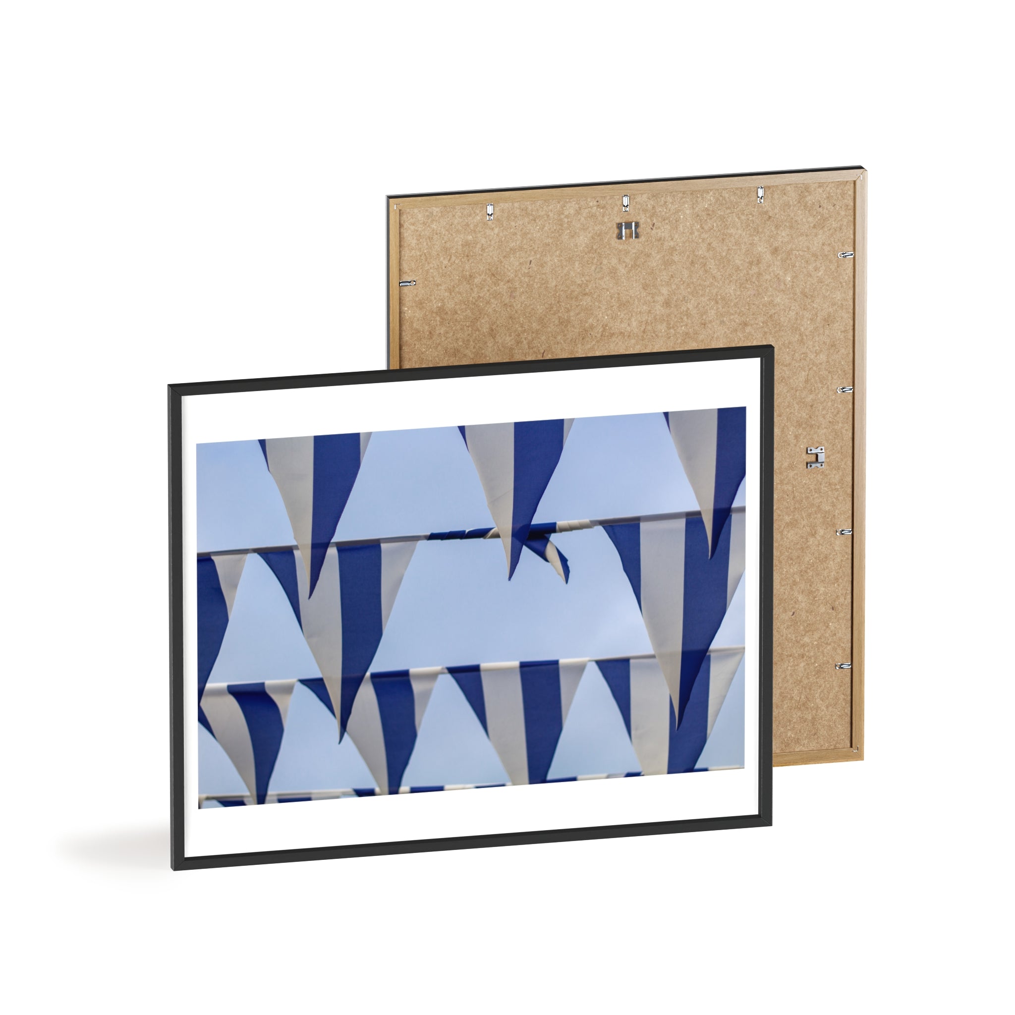 Abstract Blue Geometry Poster with Wooden Frame