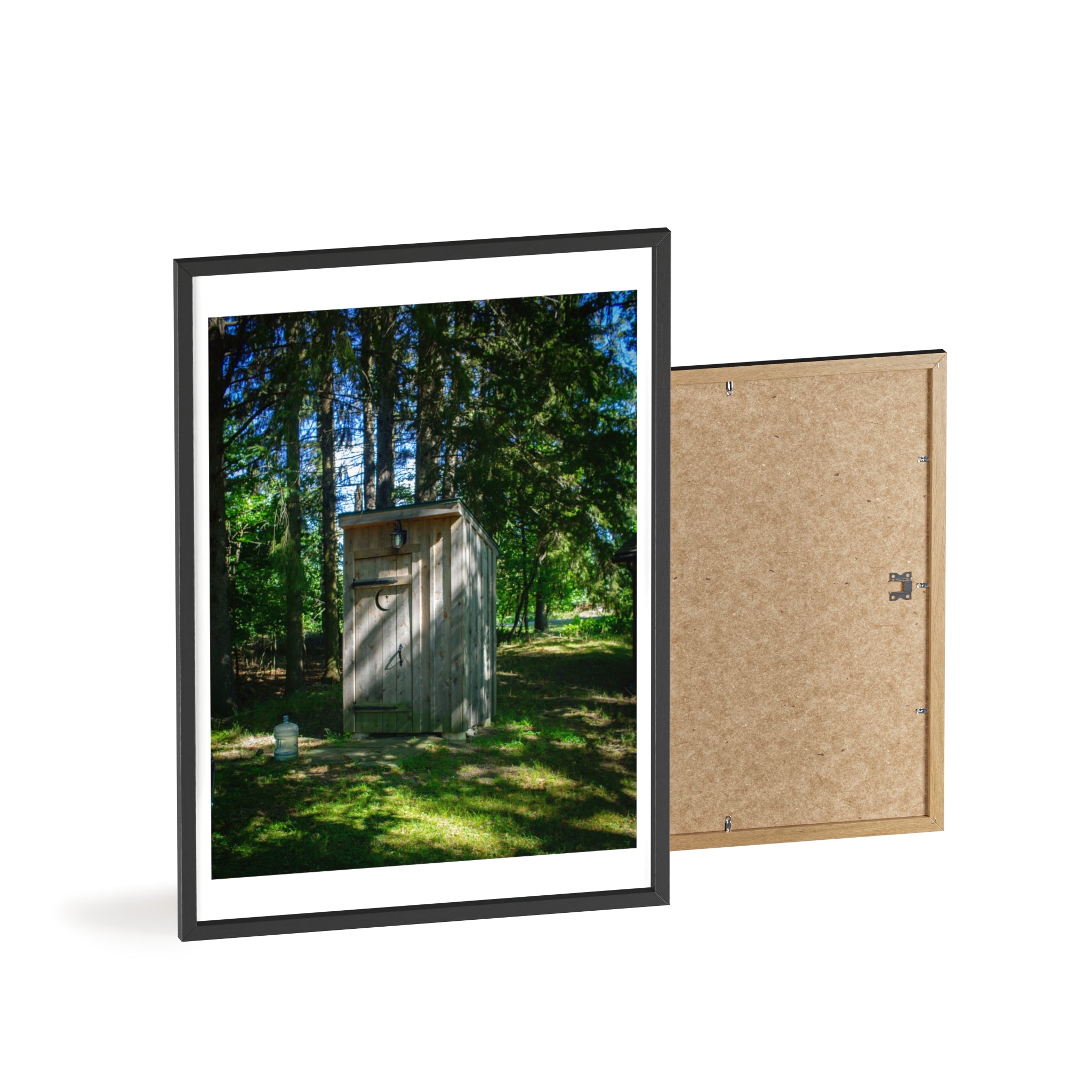 Rustic Forest Outhouse Photo Poster with Wooden Frame — Country Cabin Wall Art