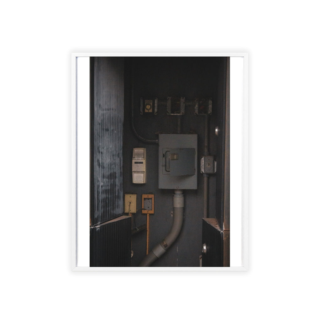 Industrial Electrical Box Poster with Wooden Frame — Urban Utility Wall Art