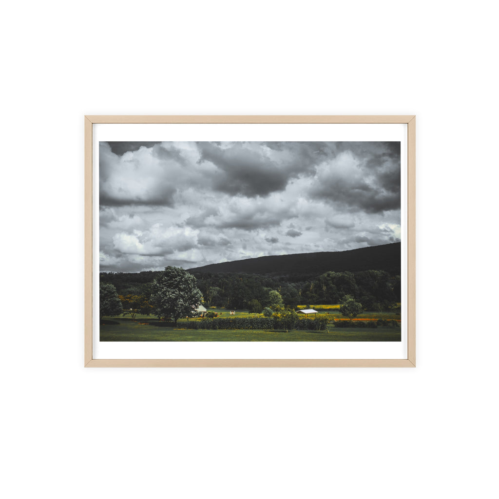 Framed Landscape Poster — Moody Countryside Wall Art with Wooden Frame