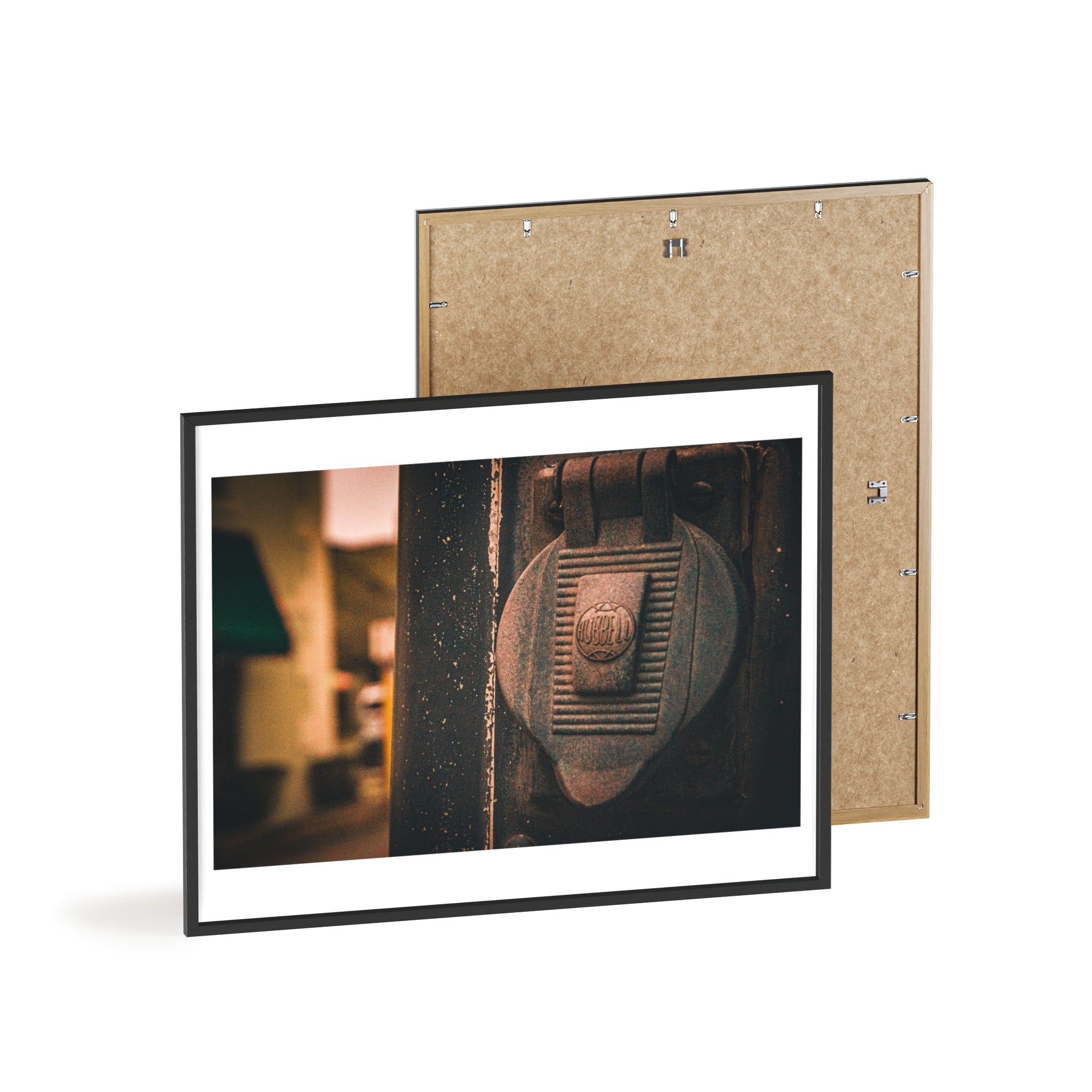Vintage Door Lock Photo Print — Framed Wooden Poster for Rustic Home Decor