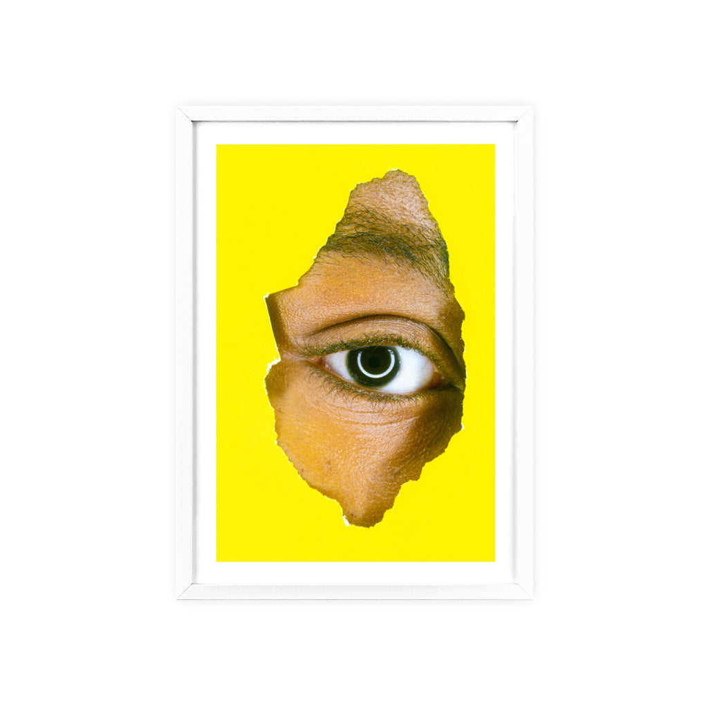 Surreal Eye Print Poster with Wooden Frame — Bold Yellow Wall Art