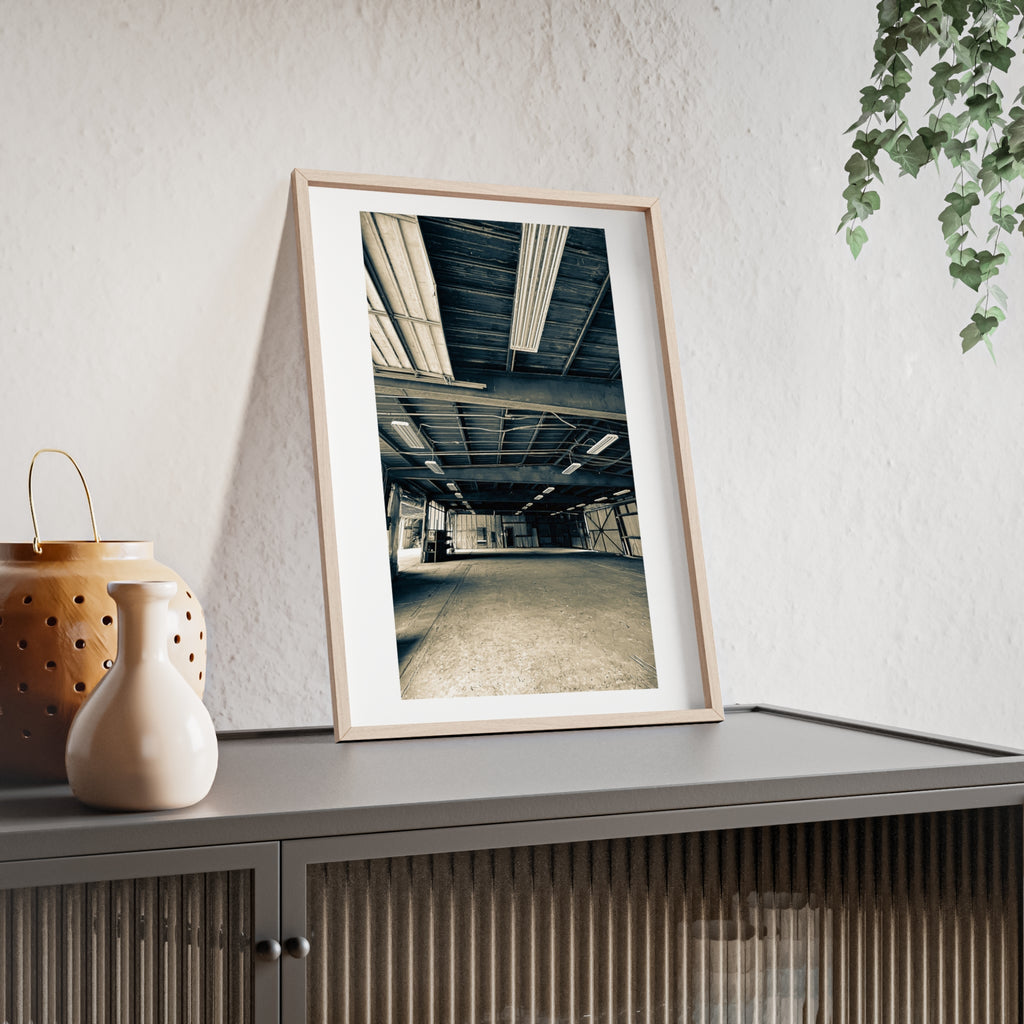 Industrial Warehouse Photo Poster with Wooden Frame — Vintage Urban Wall Art
