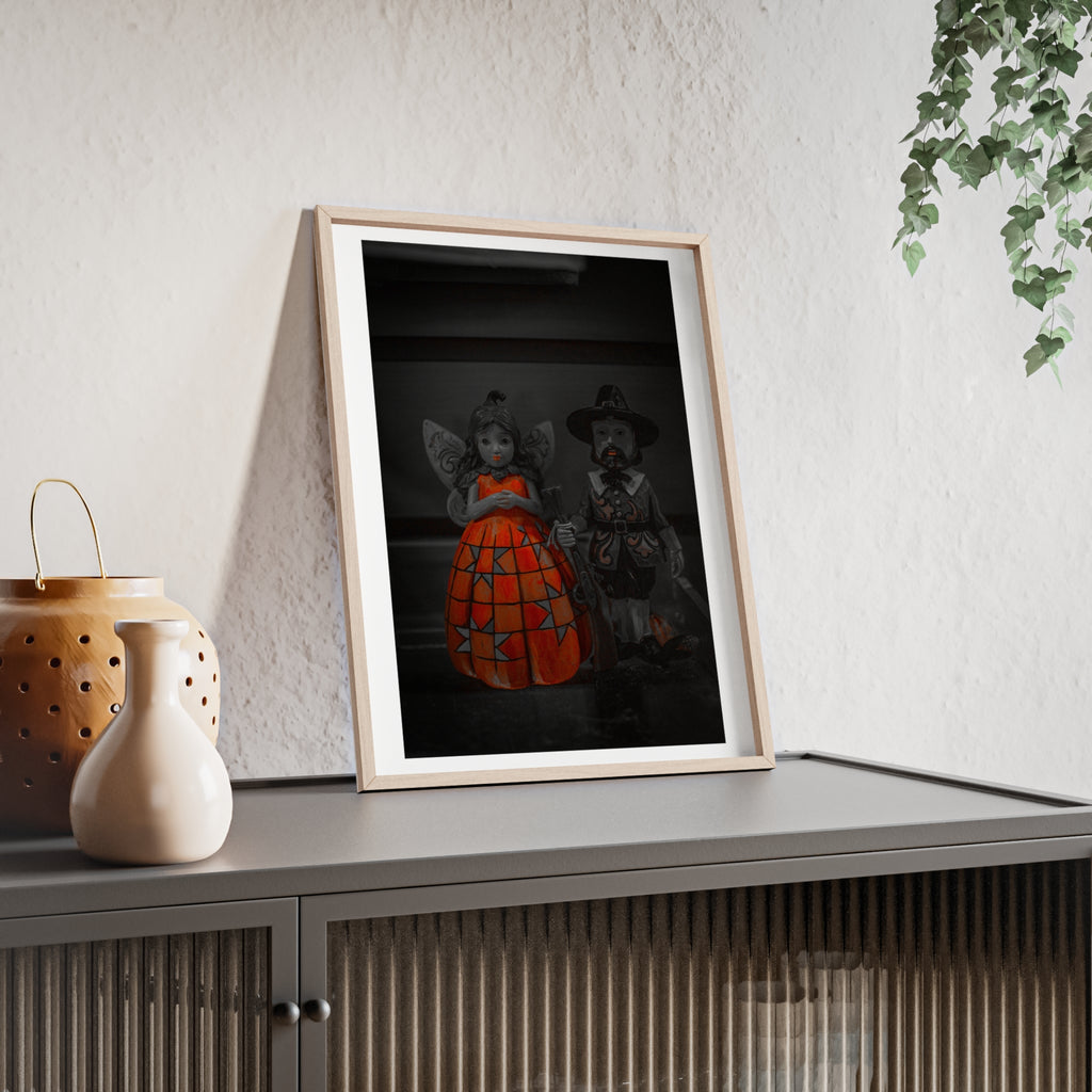 Halloween Doll Poster with Wooden Frame — Orange Pumpkin Dress Décor