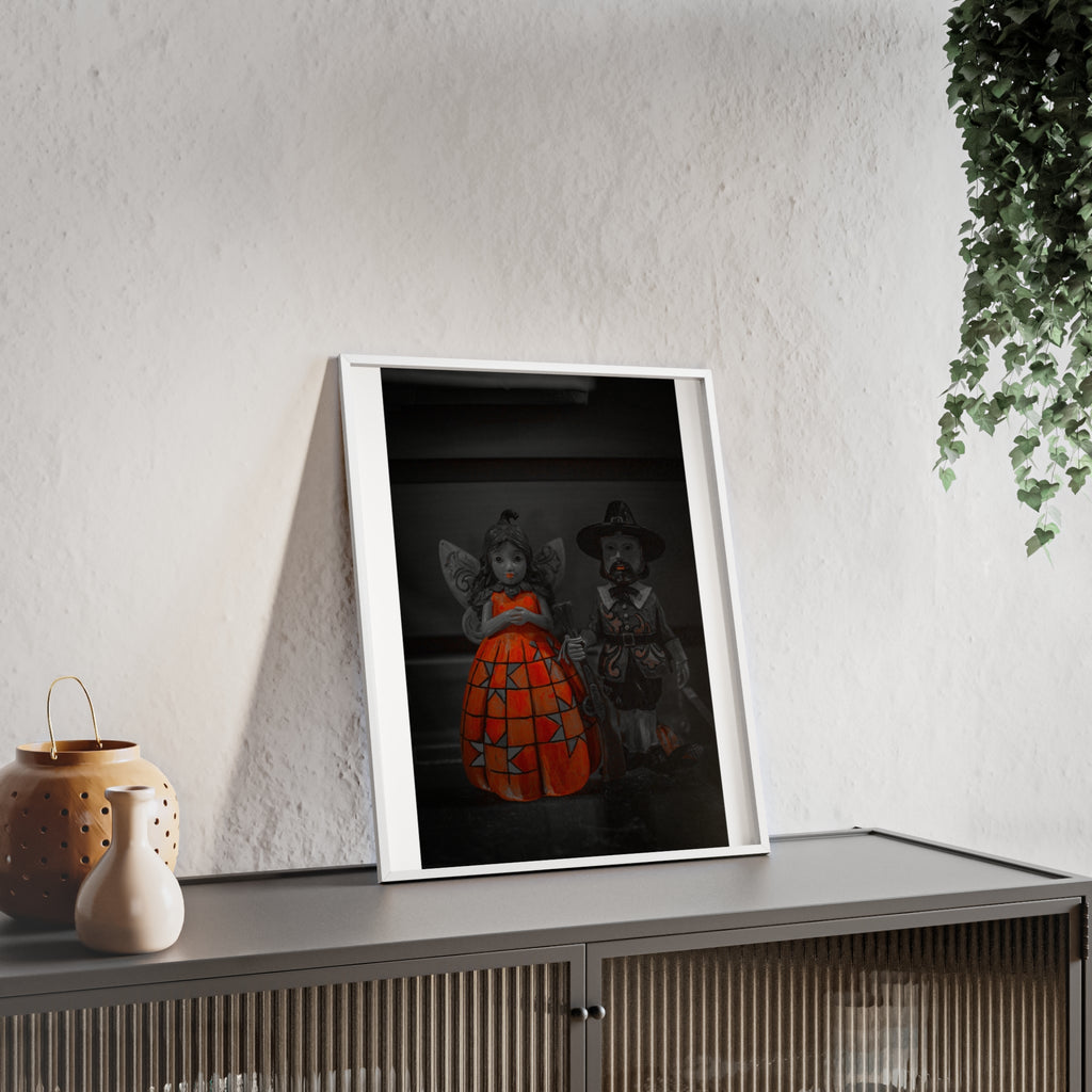 Halloween Doll Poster with Wooden Frame — Orange Pumpkin Dress Décor