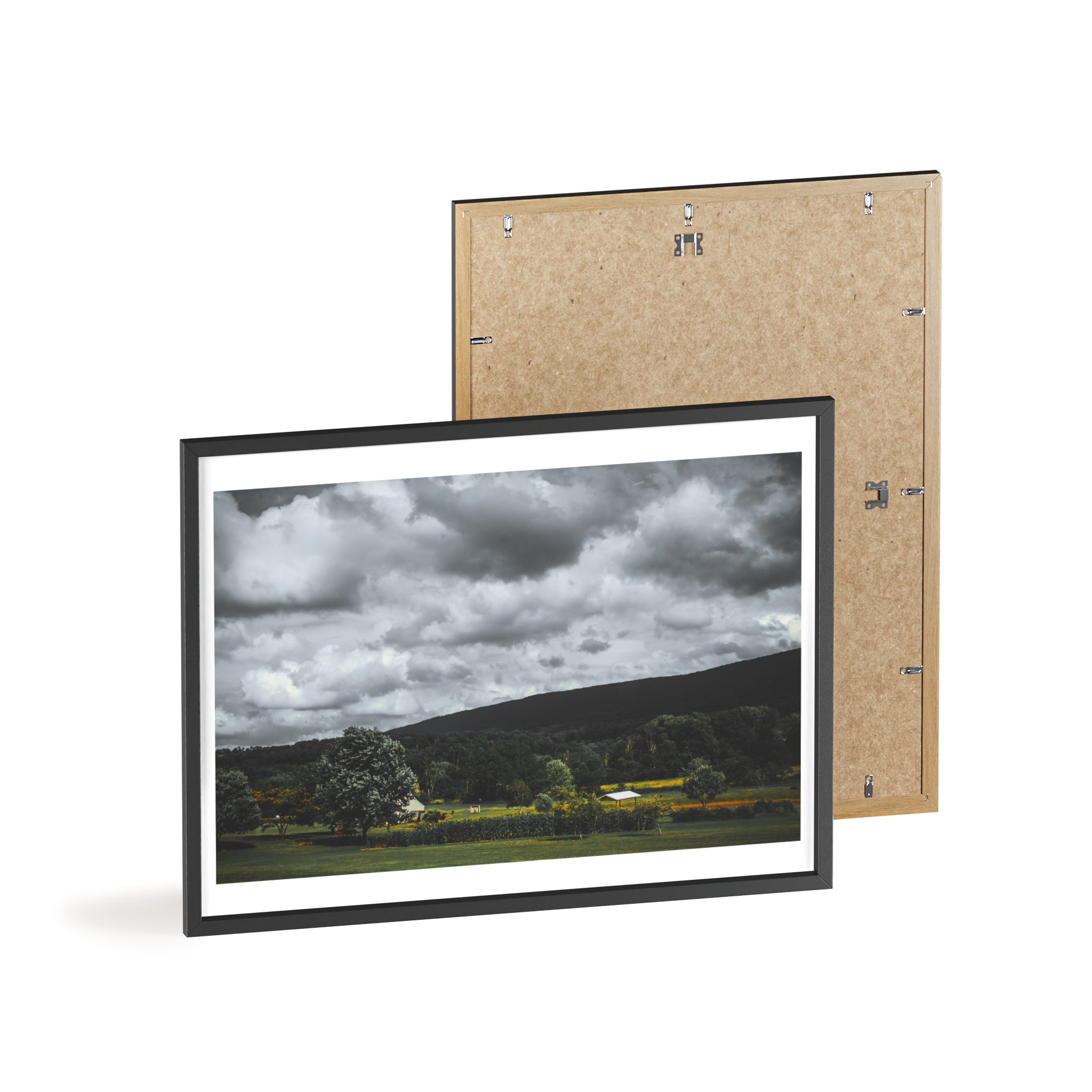 Framed Landscape Poster — Moody Countryside Wall Art with Wooden Frame