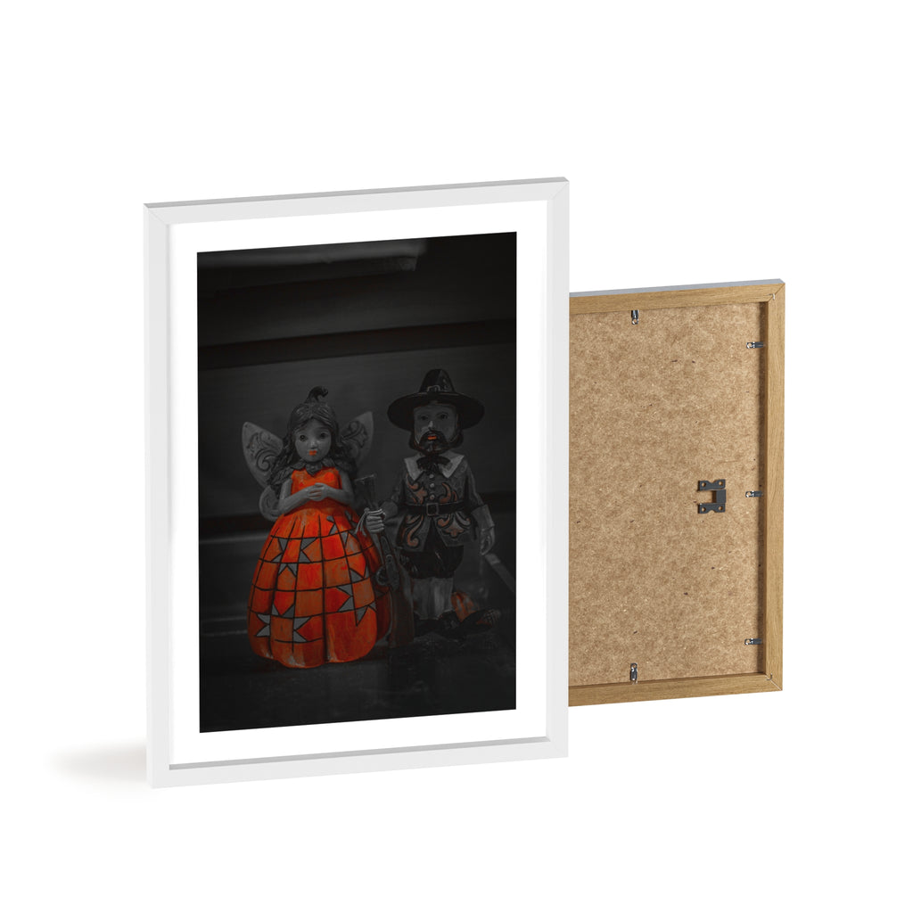 Halloween Doll Poster with Wooden Frame — Orange Pumpkin Dress Décor