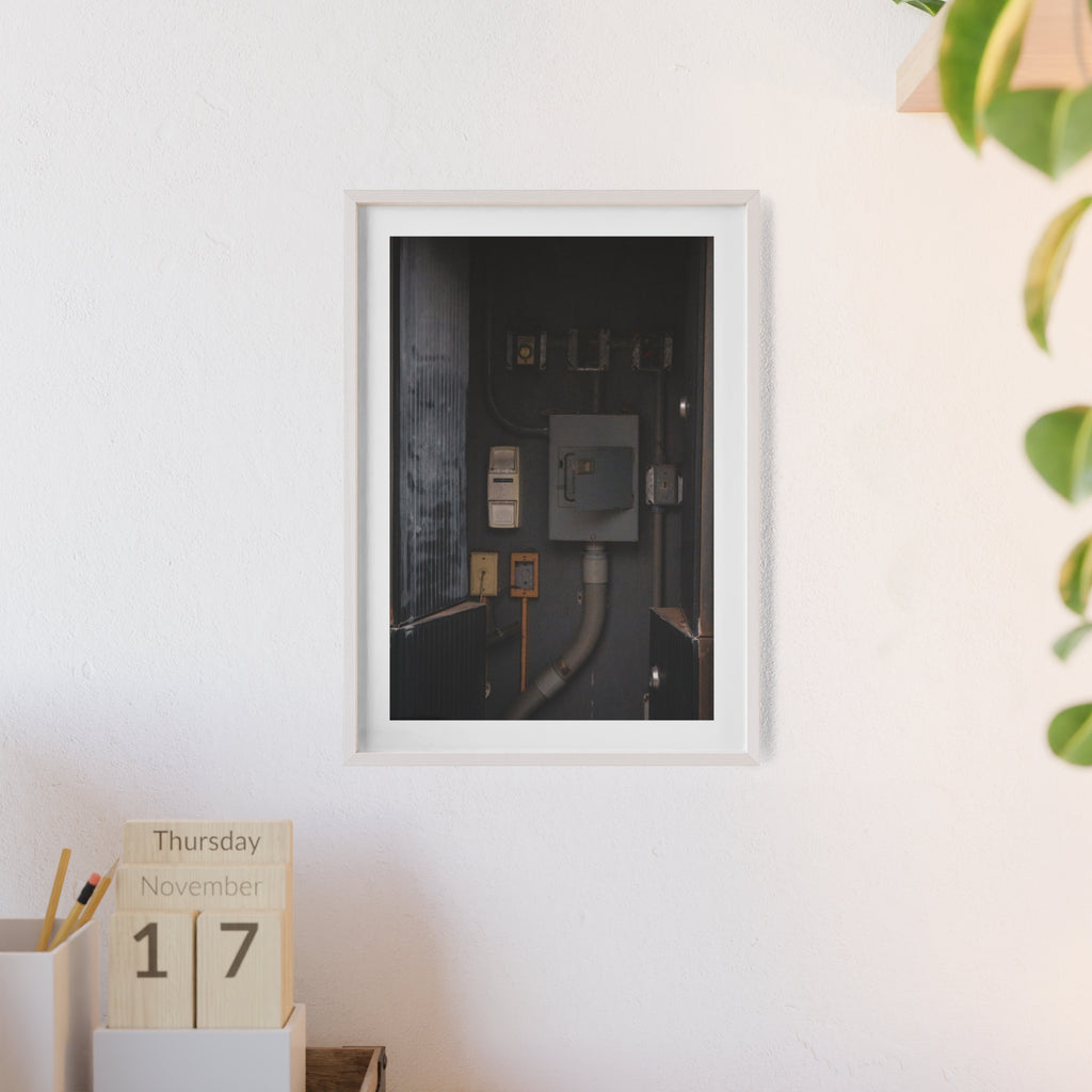 Industrial Electrical Box Poster with Wooden Frame — Urban Utility Wall Art