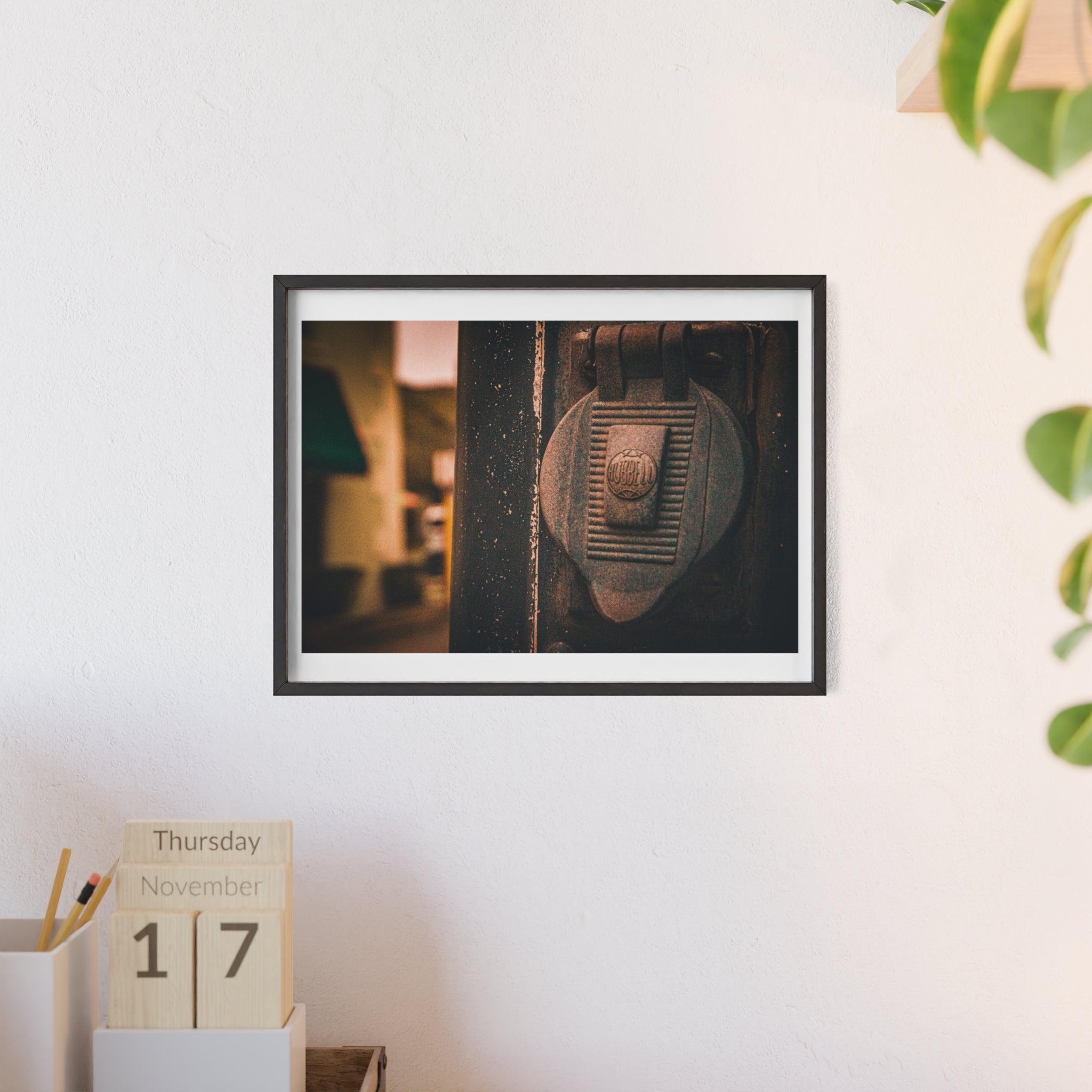 Vintage Door Lock Photo Print — Framed Wooden Poster for Rustic Home Decor