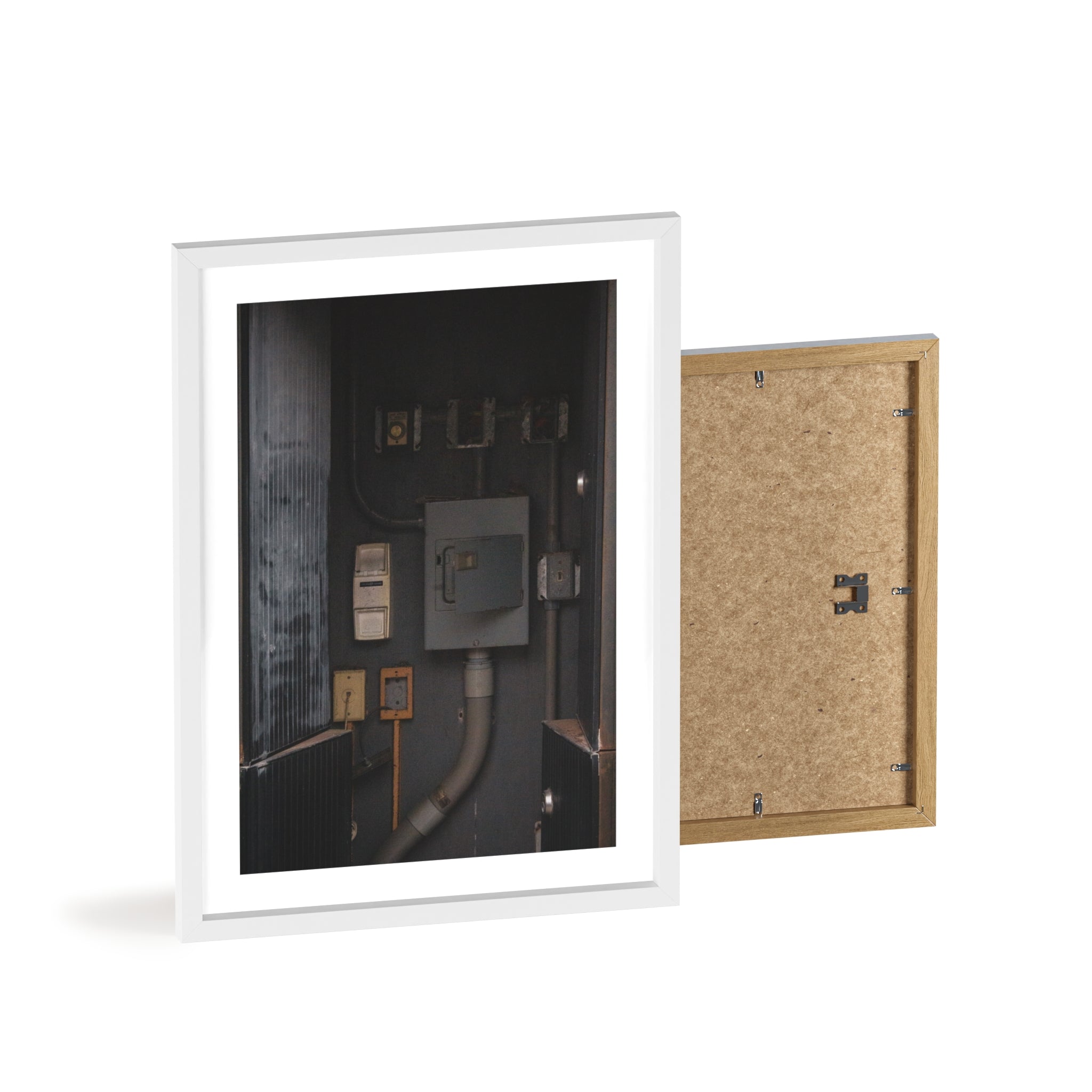 Industrial Electrical Box Poster with Wooden Frame — Urban Utility Wall Art
