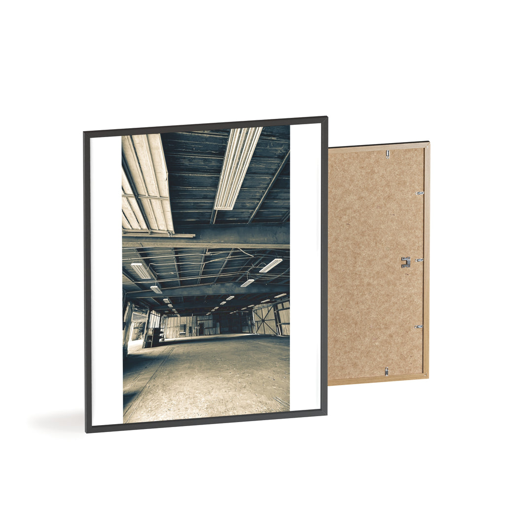 Industrial Warehouse Photo Poster with Wooden Frame — Vintage Urban Wall Art