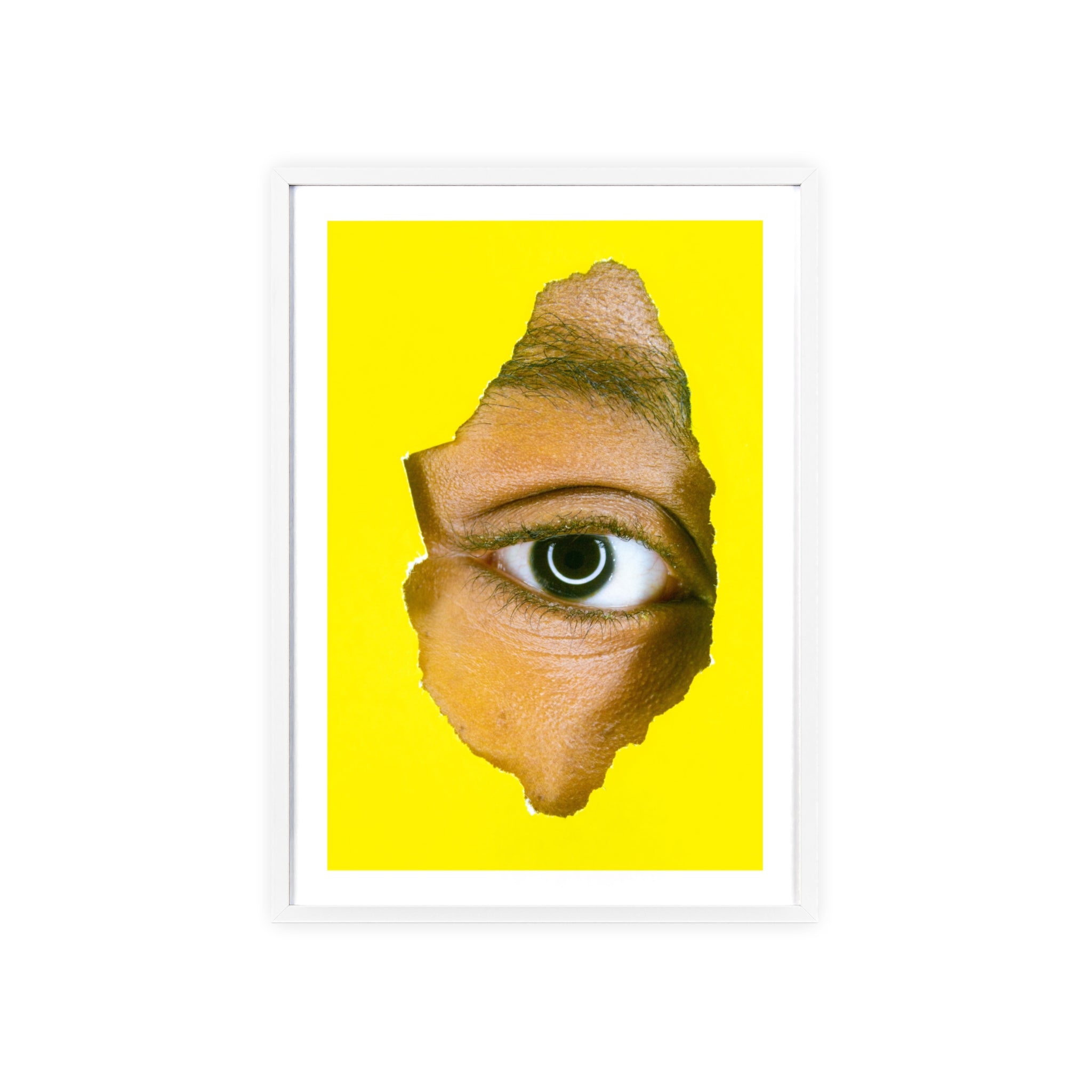 Surreal Eye Print Poster with Wooden Frame — Bold Yellow Wall Art