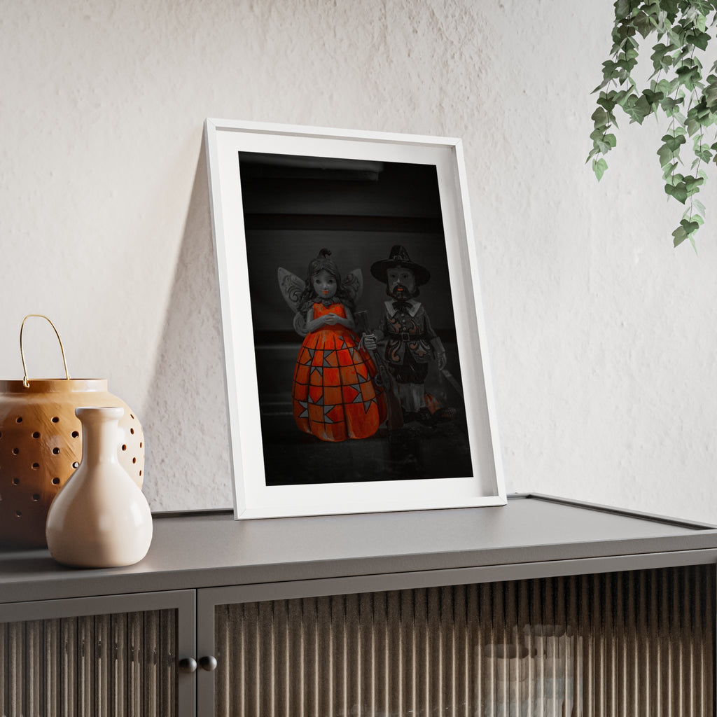 Halloween Doll Poster with Wooden Frame — Orange Pumpkin Dress Décor