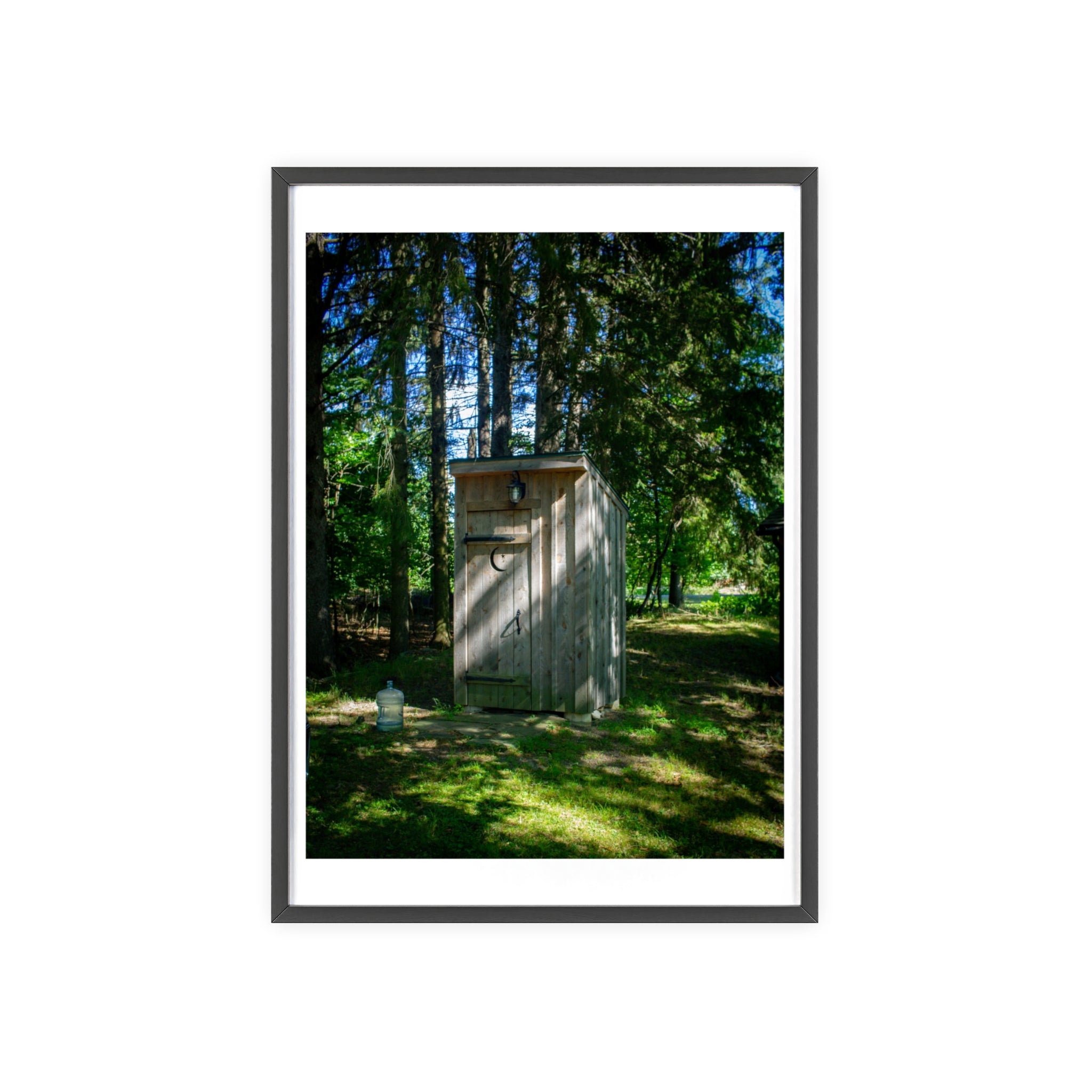 Rustic Forest Outhouse Photo Poster with Wooden Frame — Country Cabin Wall Art