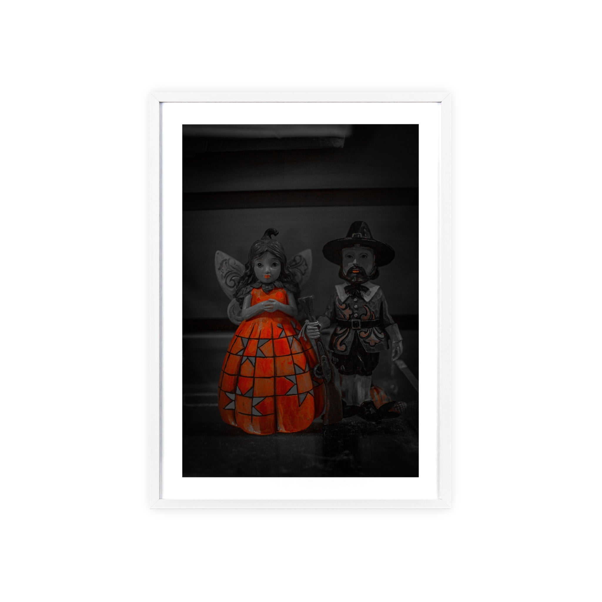 Halloween Doll Poster with Wooden Frame — Orange Pumpkin Dress Décor